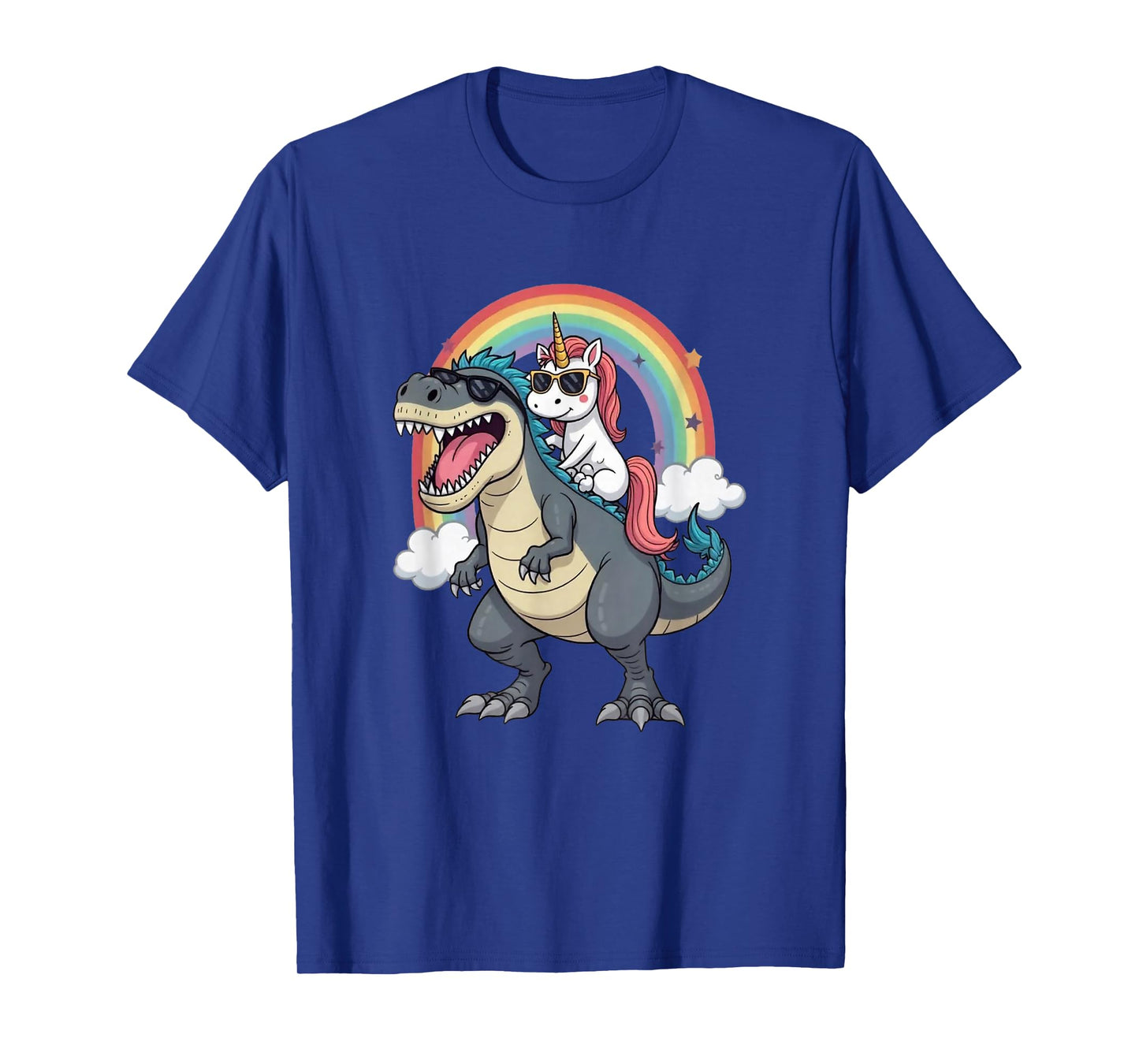 Unicorn Riding T-Rex Dinosaur Rainbow Boys Girls Men Women T-Shirt