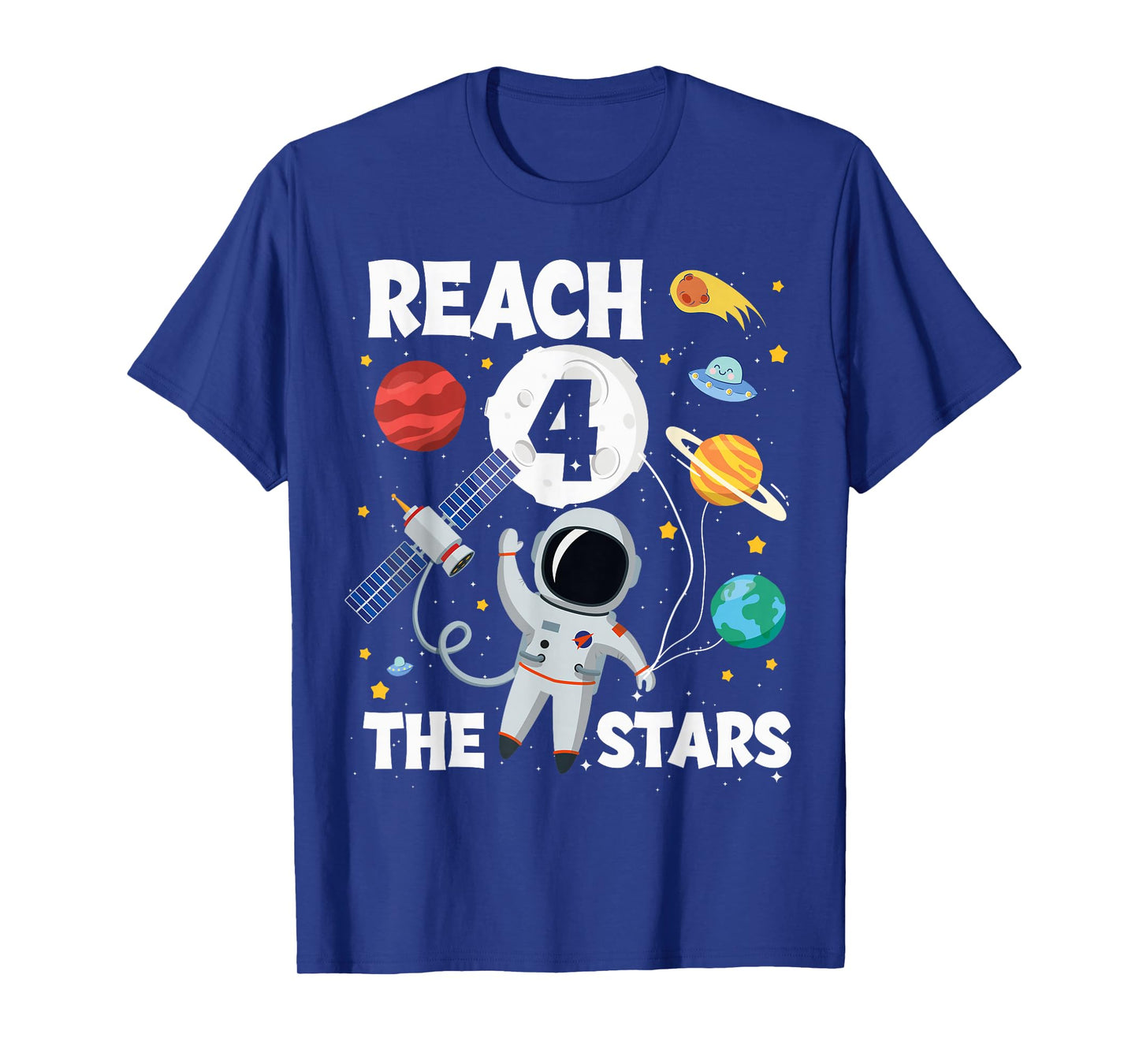Reach Four The Stars 4 Years Old Birthday Boy Astronaut 4th T-Shirt