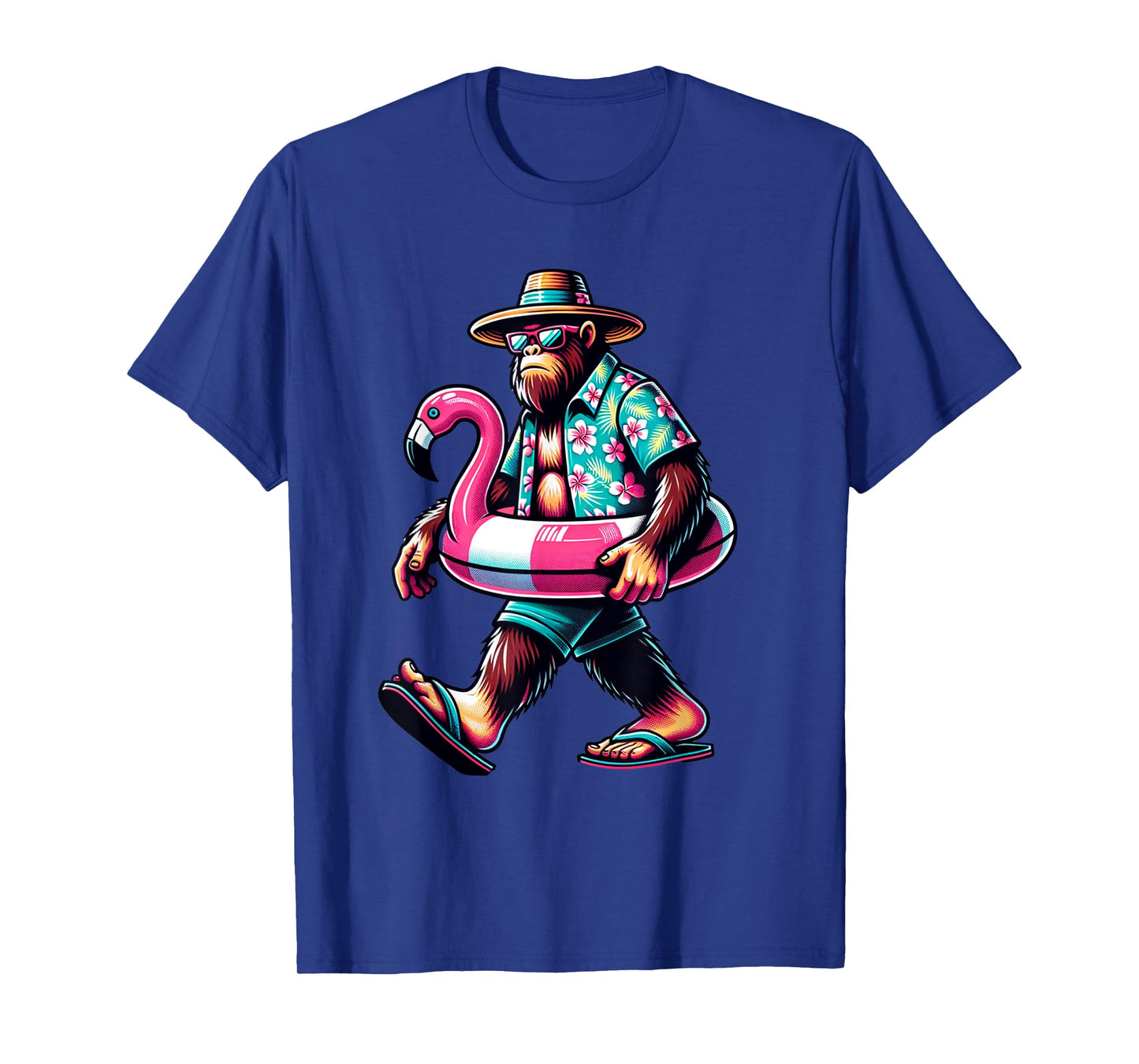 Bigfoot Pink Flamingo Aloha Pool Party Hawaiian Party T-Shirt