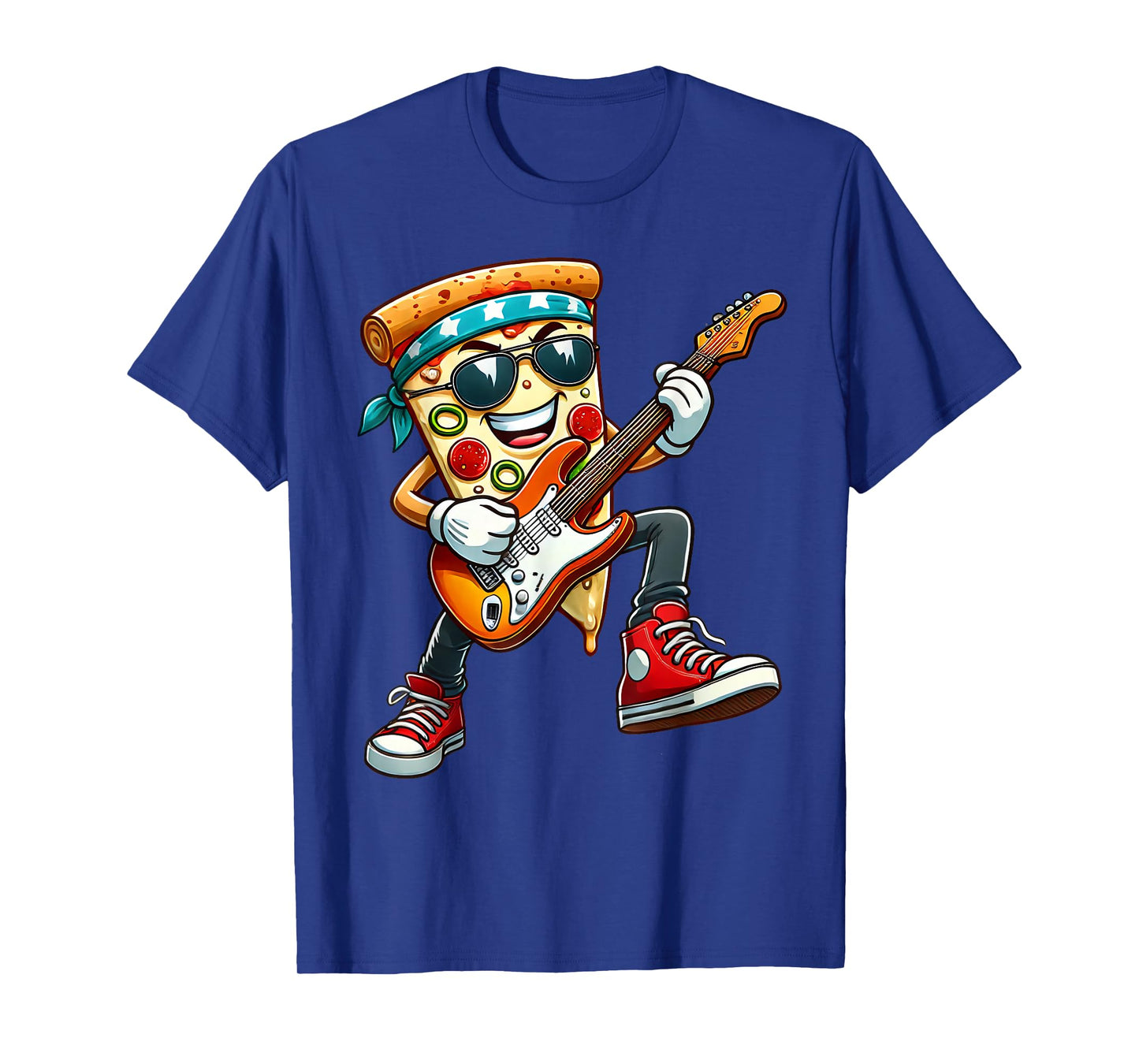 Funny Pizza Rockstar Electric Guitar Music Men Women Kids T-Shirt