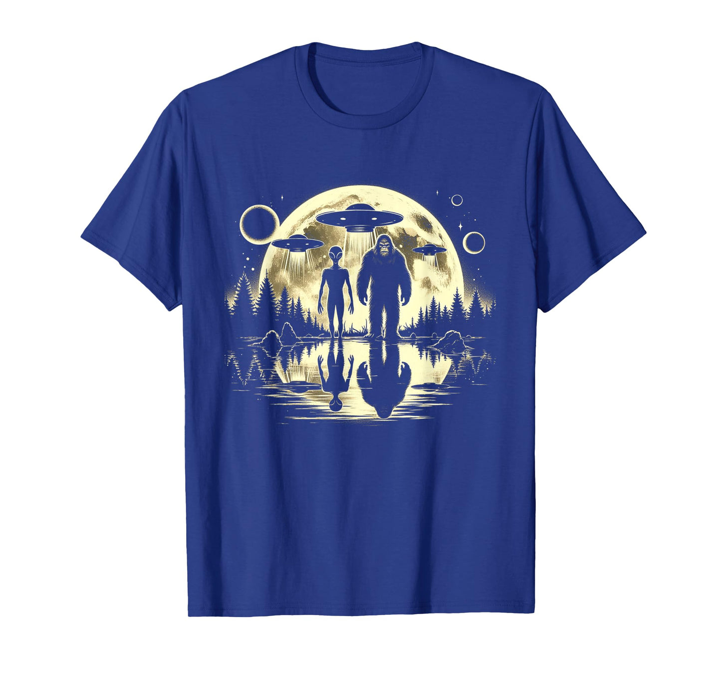 Bigfoot and Alien Moon UFO Extraterrestrial Sasquatch Gifts T-Shirt