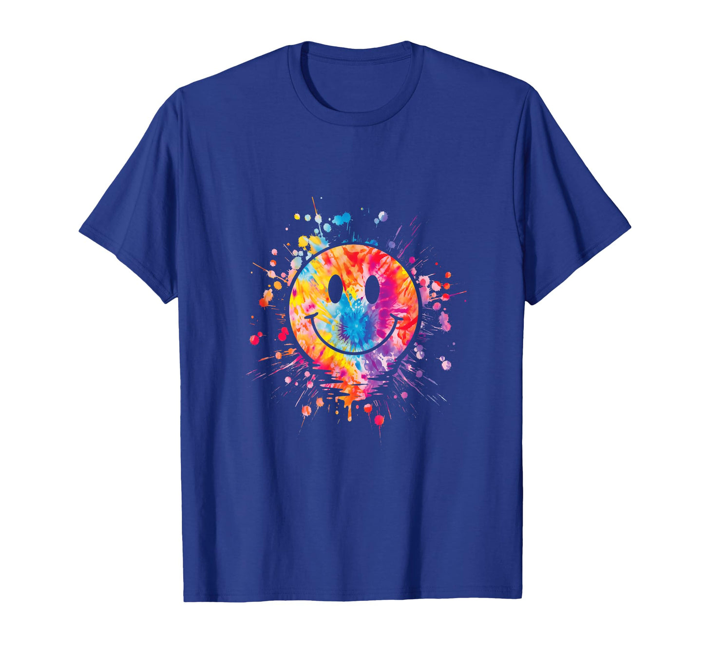Retro Happy Face Rainbow Tie Dye Splatter 70s Peace Smile T-Shirt