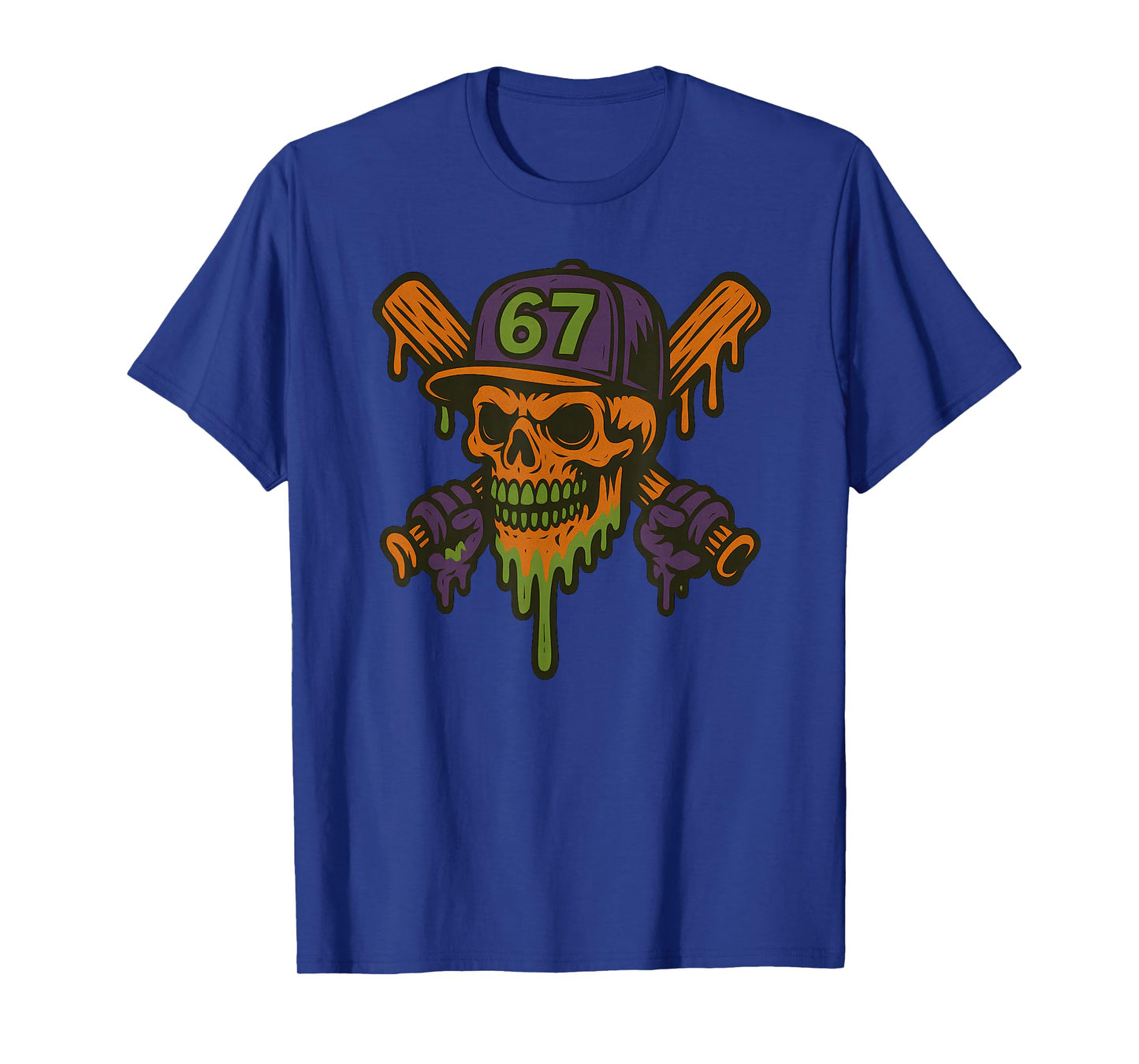 Six Seven 6 7 Baseball Skull Drip Halloween Horror Sports T-Shirt