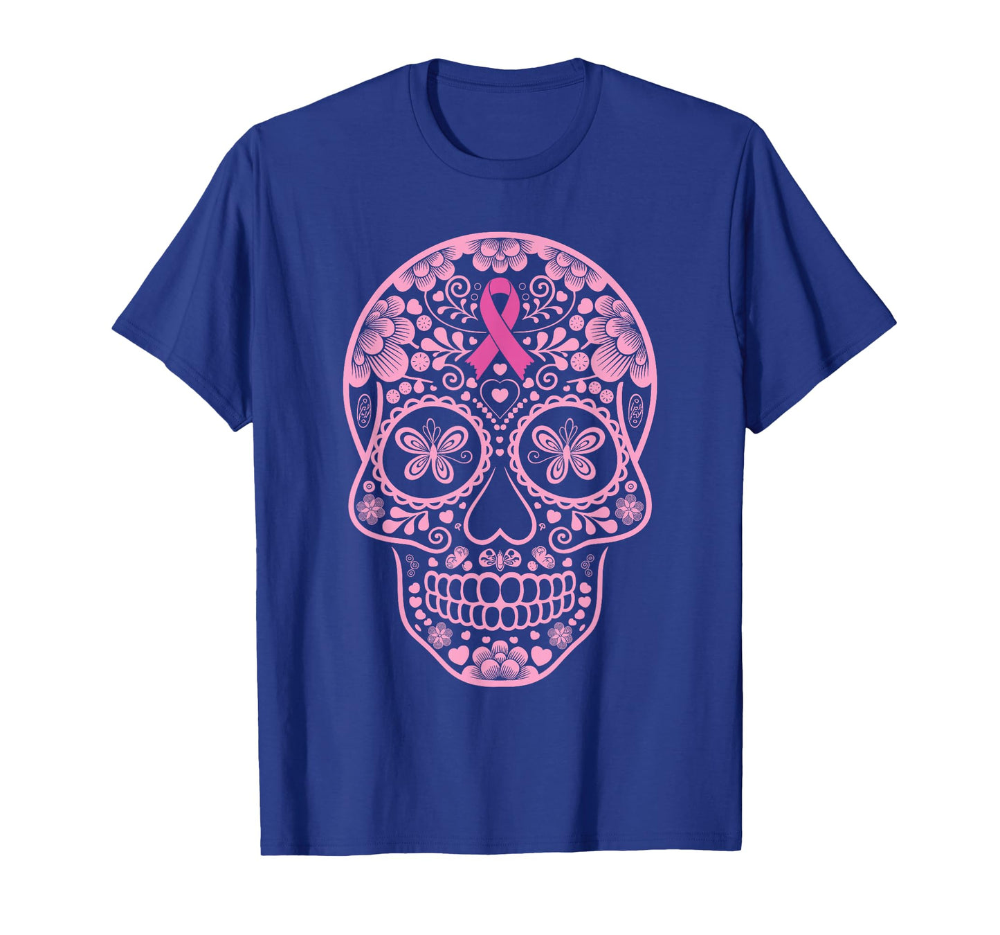 Sugar Skull Pink Ribbon Calavera Breast Cancer Awareness T-Shirt