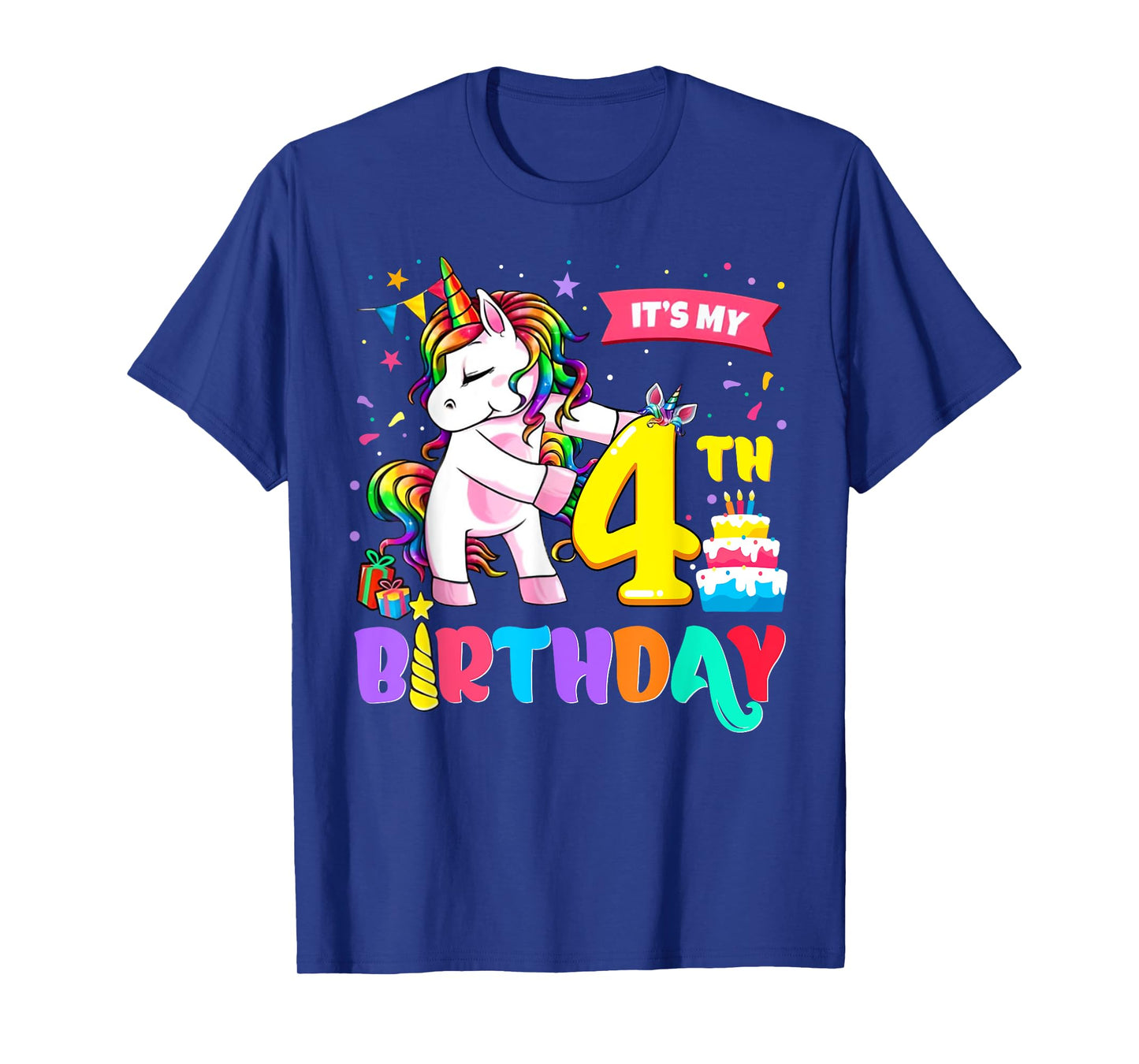It's My 4th Birthday Shirt Cute Unicorn 4 Year Old Bday Girl T-Shirt