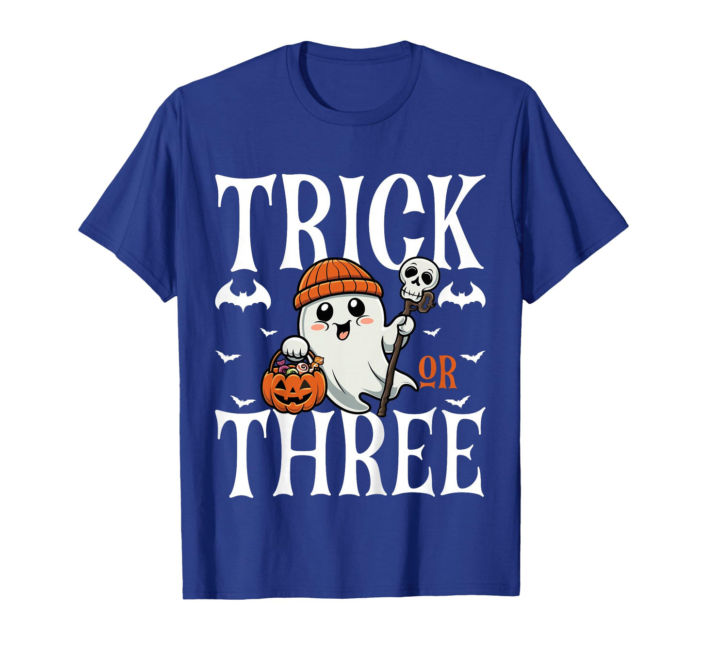 Kids Trick or Three Halloween Spooky Pumpkin 3rd Birthday Kids T-Shirt