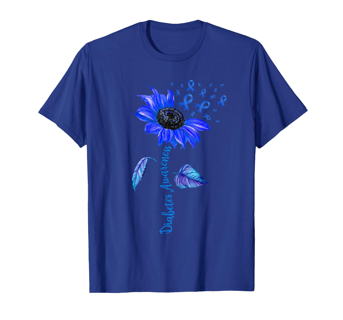 Sunflower Diabetes Awareness Support Blue Ribbon T1D Type 1 T-Shirt