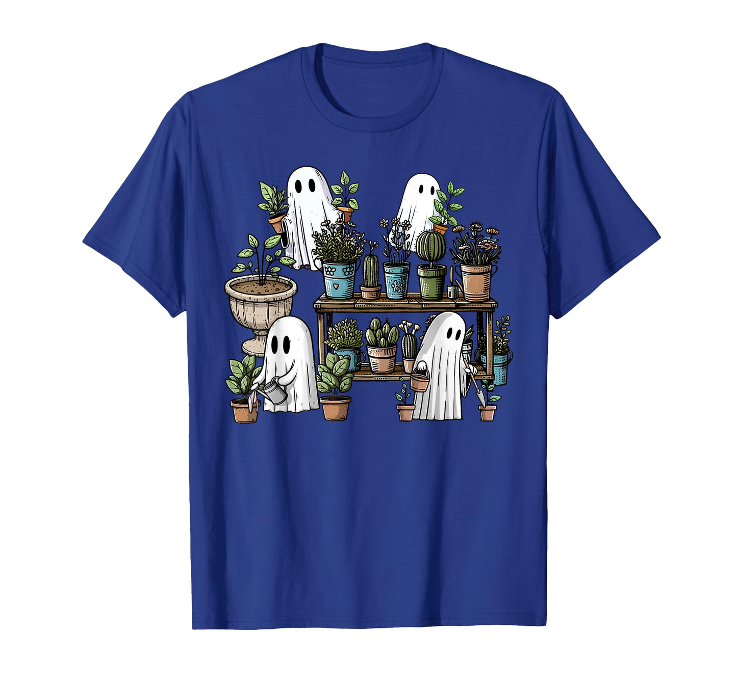 Spooky Plant Lady Halloween Ghost Garden Watering Flowers T-Shirt