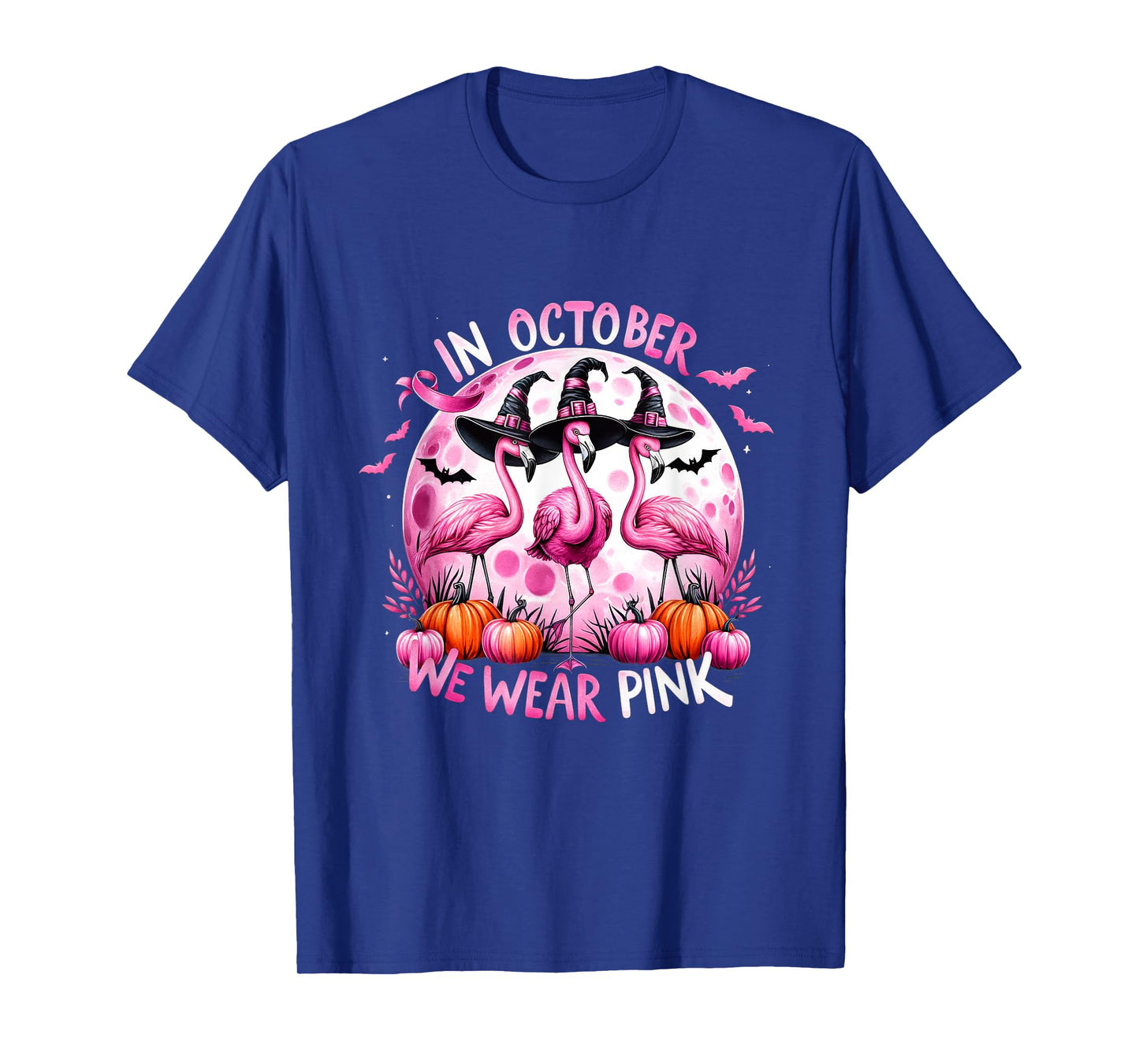 Flamingo In October We Wear Pink Breast Cancer Halloween T-Shirt