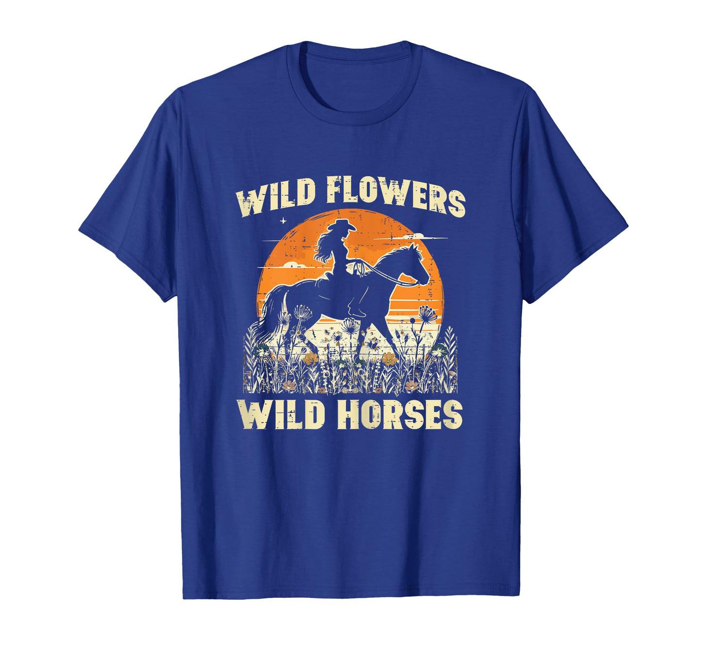 Wild Flowers Horses Cowgirl Retro Rodeo Girls Kids Women T-Shirt