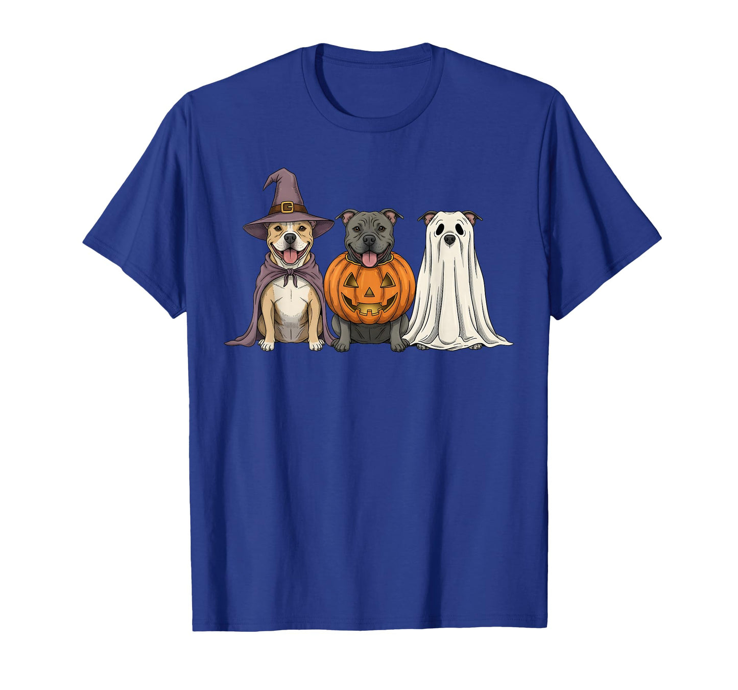 Spooky Ghost Pit Bull Pumpkin Halloween Pittie Dog Lover T-Shirt