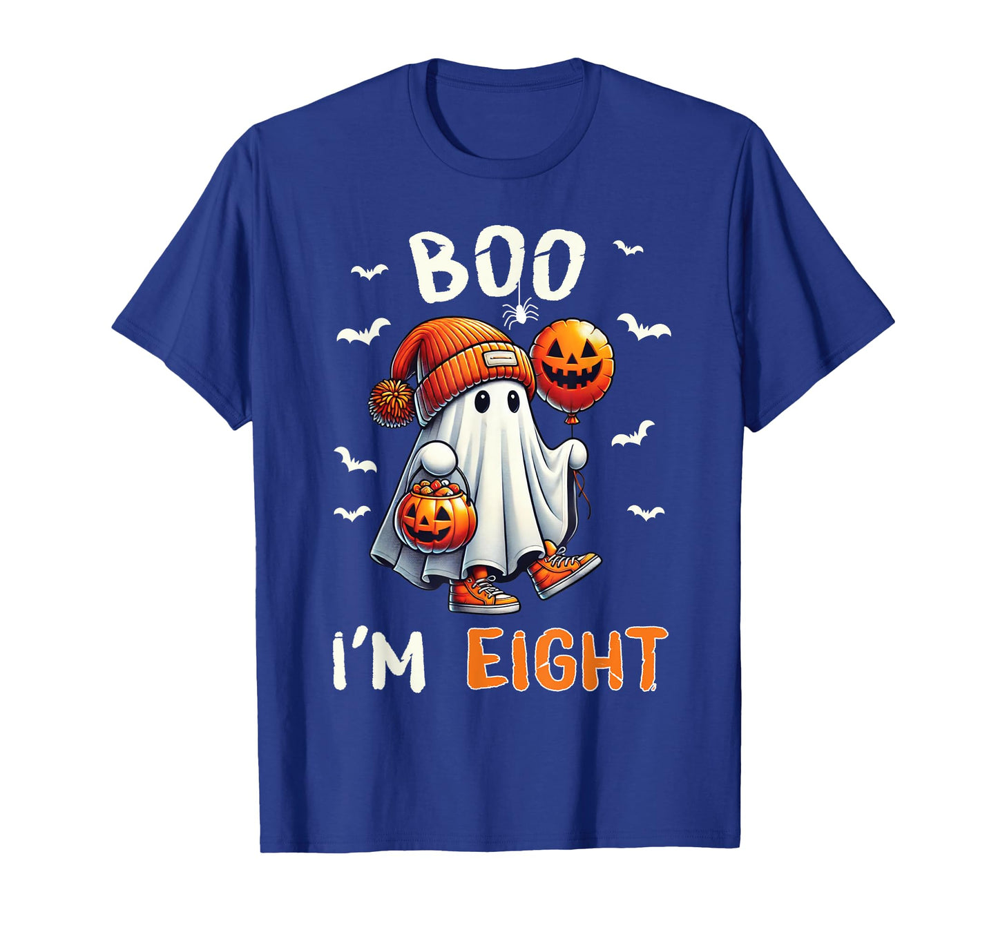 Boo I'm Eight Ghost 8th Birthday Halloween Boy Kids Groovy T-Shirt