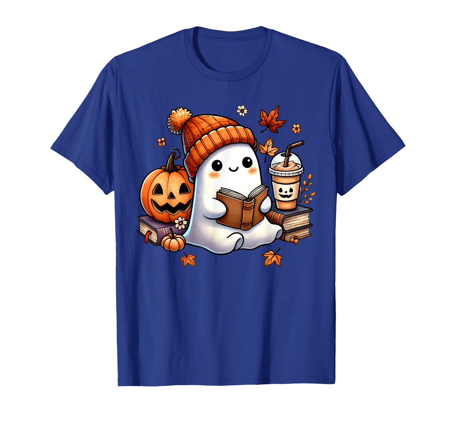Cute Ghost Reading Book Lovers Funny Womens Girls Halloween T-Shirt
