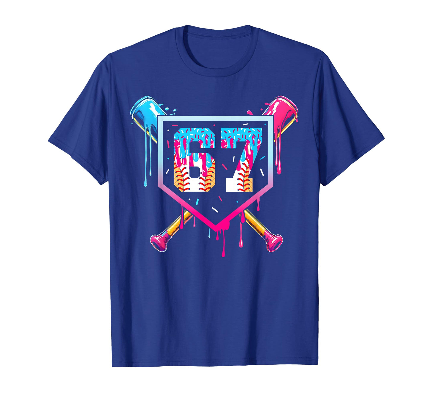 Baseball Ice Cream Drip Number 67 Player 67th Birthday T-Shirt