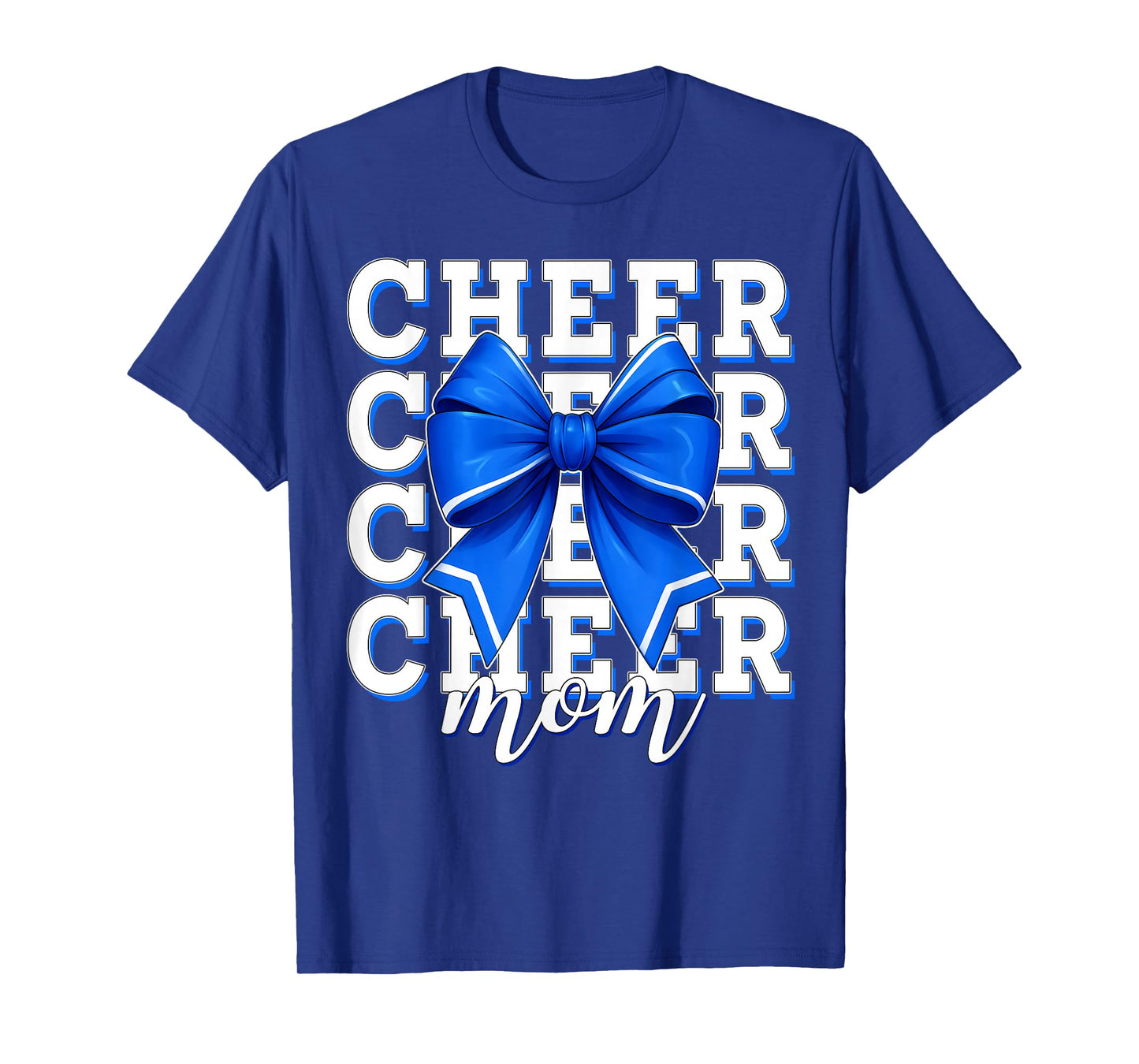 Cheer Mom Blue Bow Cheerleader Competition Game Day T-Shirt