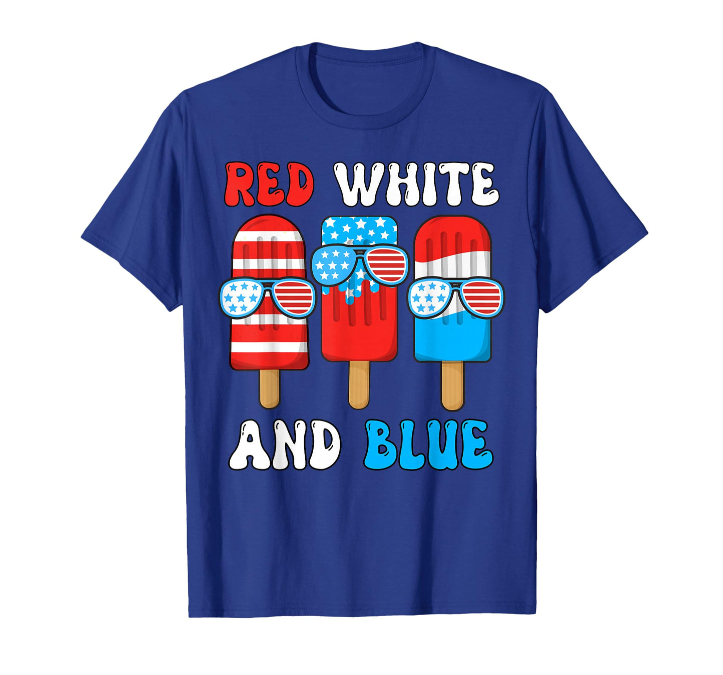 Red White Blue Popsicle 4th July Patriotic Boy American Flag T-Shirt