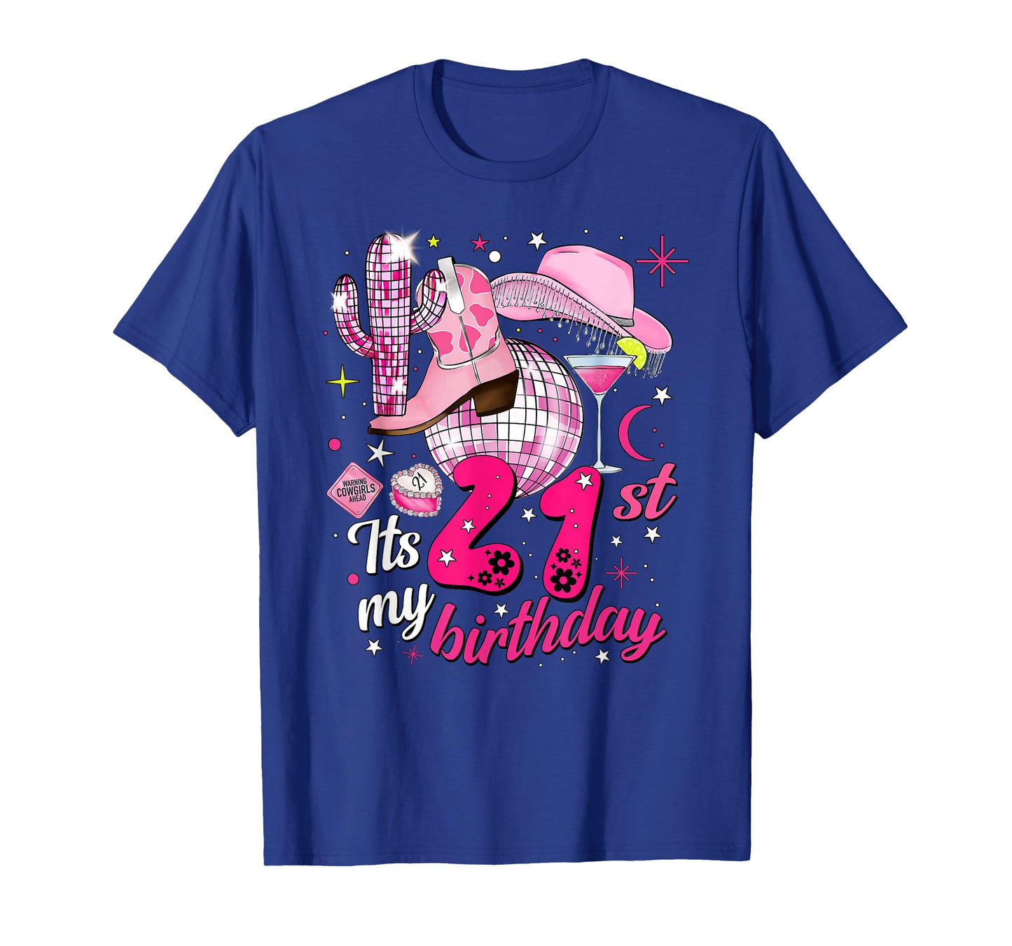 Howdy Cowboy Hat Womens Pink Boots Disco Ball 21st Birthday T-Shirt