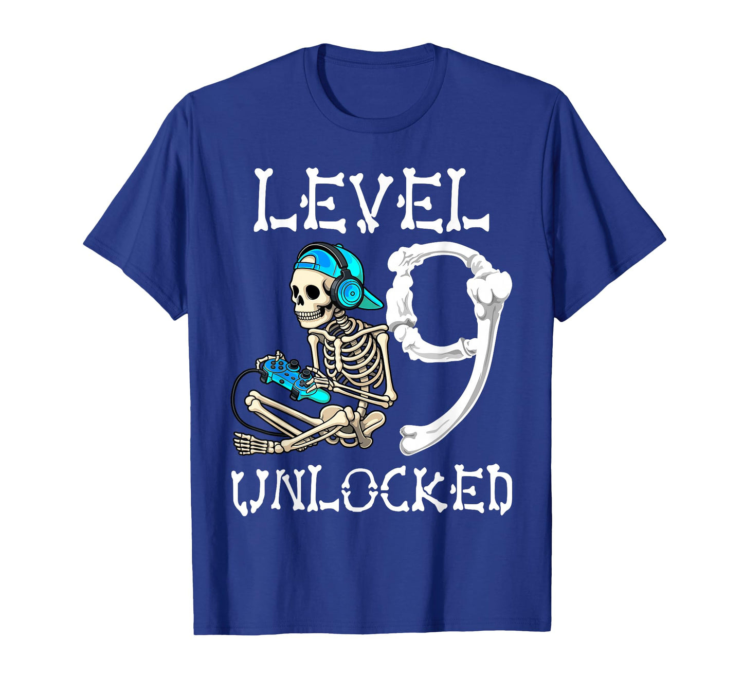 Level 9 Unlocked Skeleton Gamer Video Gaming 9th Birthday T-Shirt