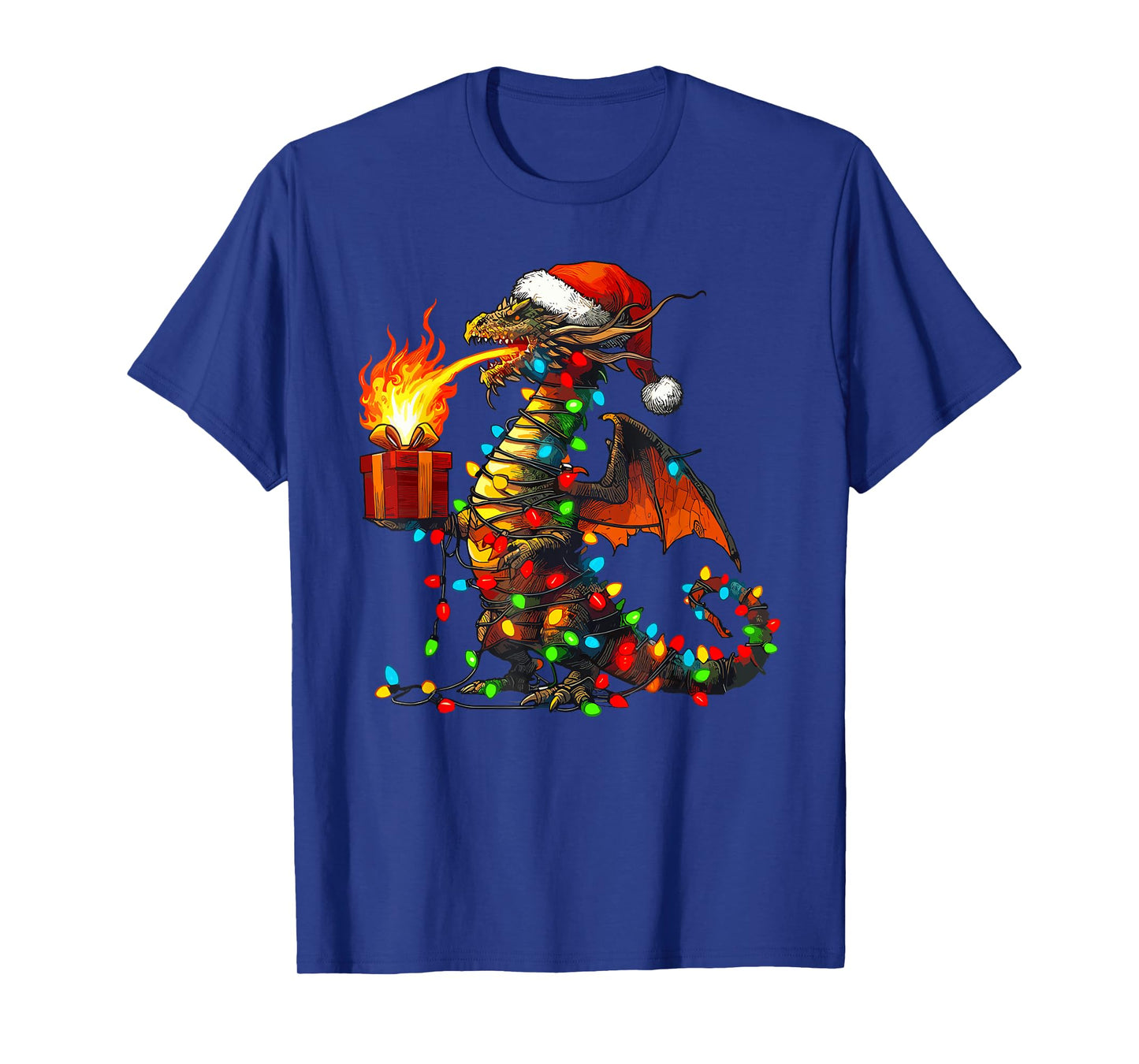 Dragon Wearing Santa Hat, Holding A Present Box Xmas T-Shirt