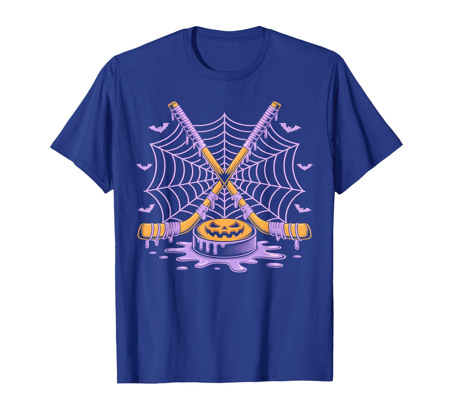 Pumpkin Hockey Halloween Ice Cream Drip Hockey Bat Funny T-Shirt