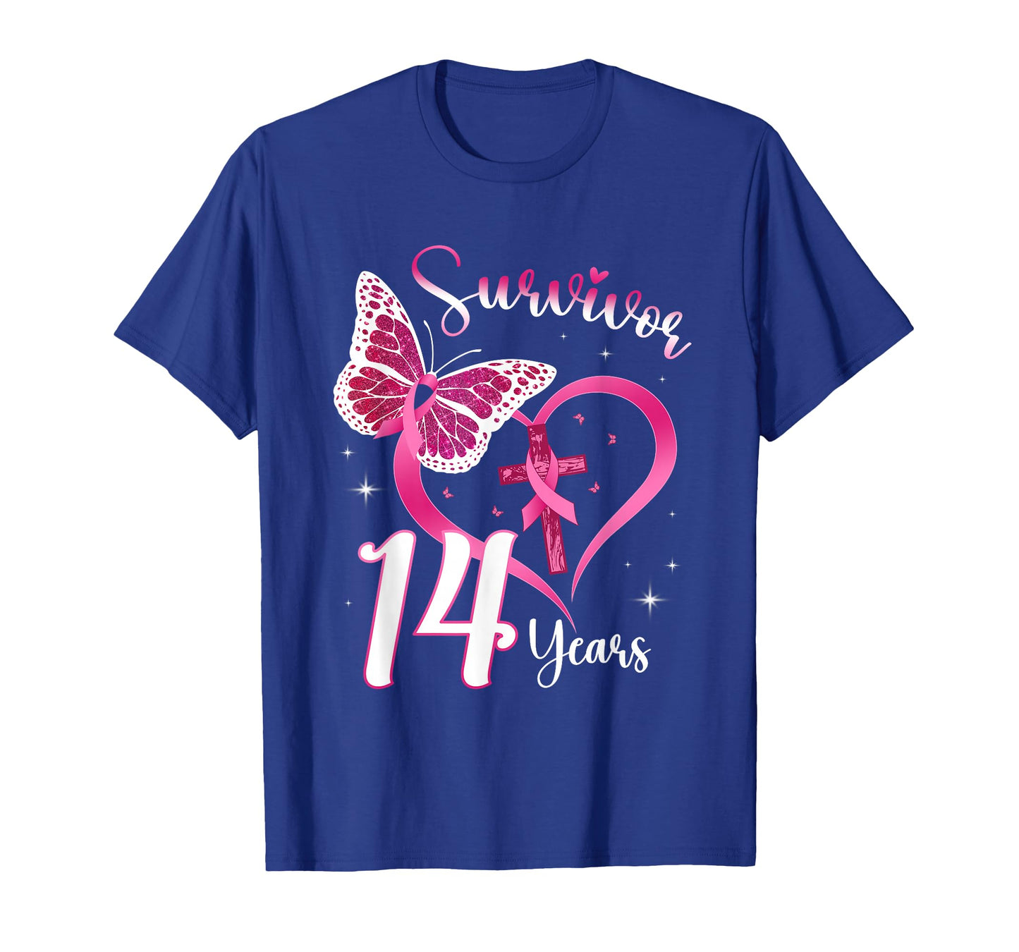 Breast Cancer Survivor Pink Ribbon Butterfly 14 Years Gift T-Shirt