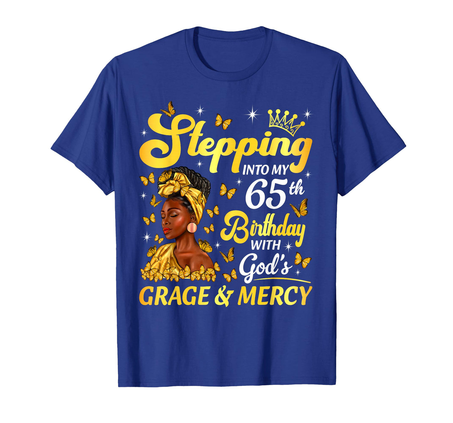 Stepping Into My 65th Birthday Afro Woman Religious Birthday T-Shirt