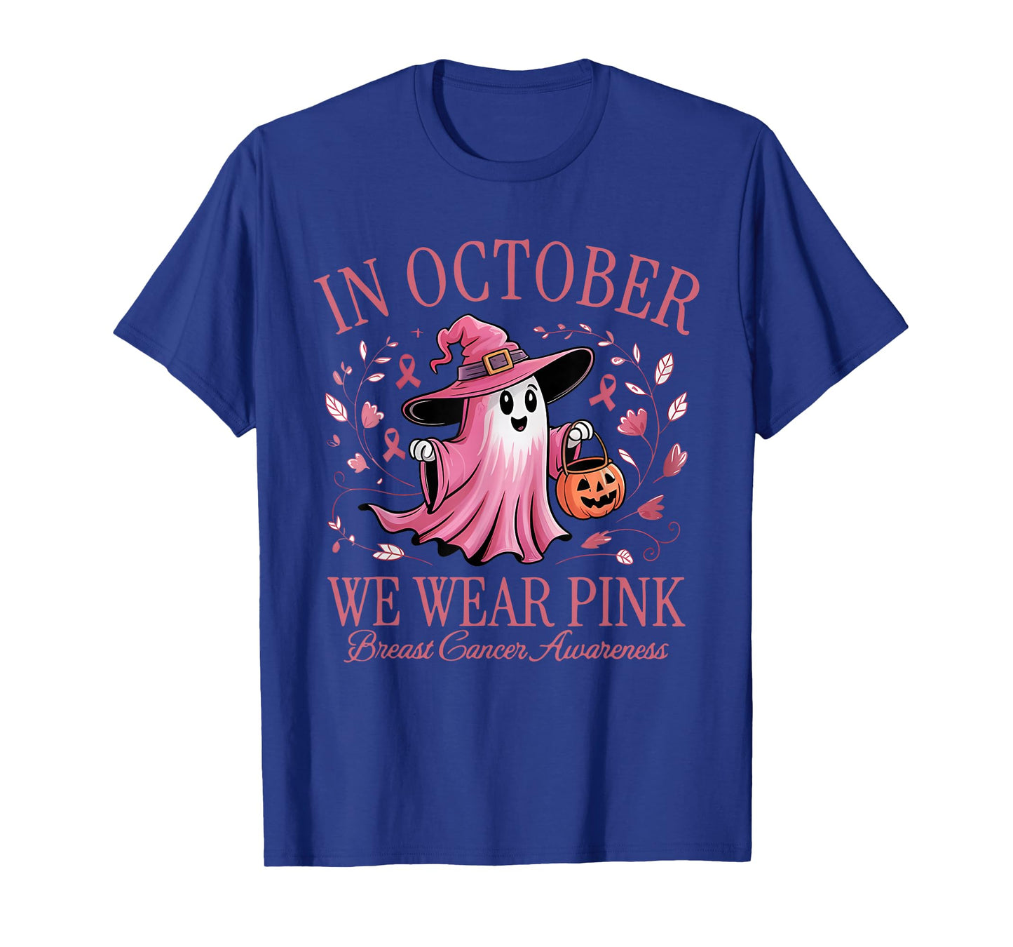 in October We Wear Pink Breast Cancer Awareness Halloween T-Shirt