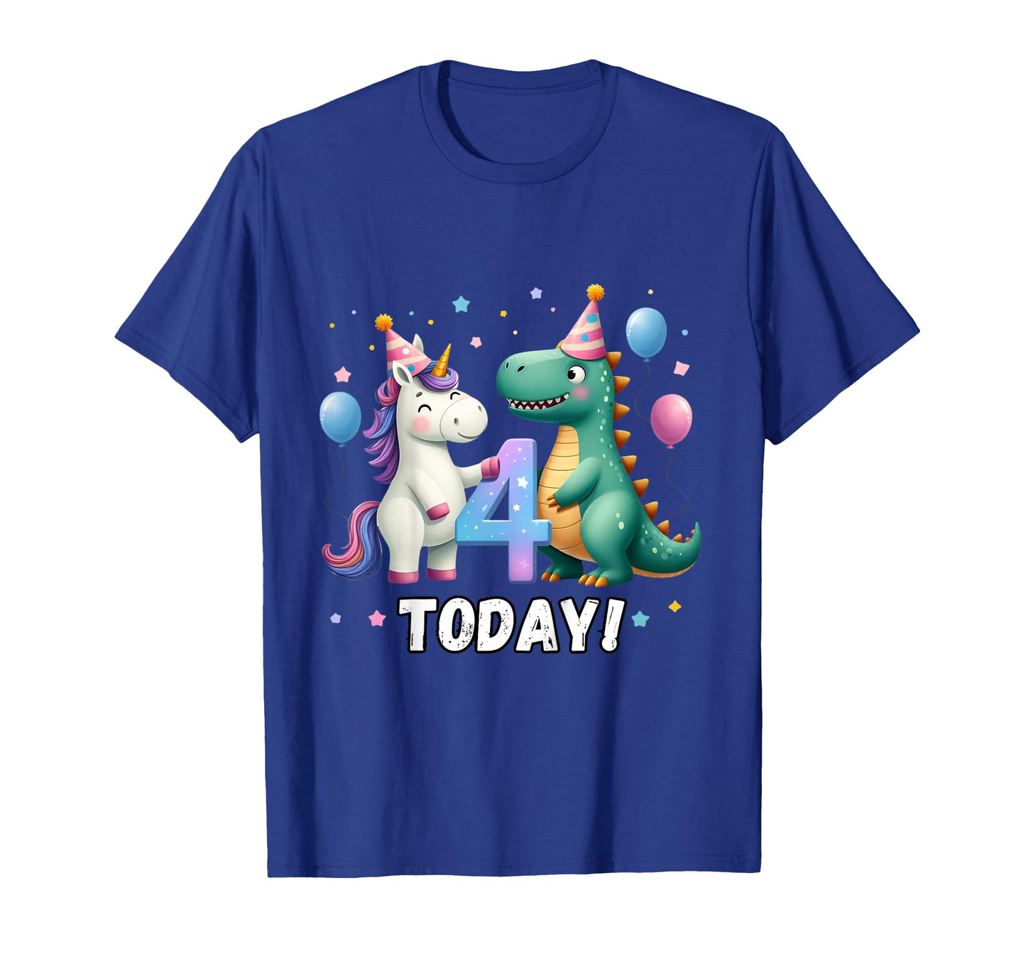 Kids Twin 4th Birthday Top for Twins Unicorn Dinosaur Girl Boy 4 T-Shirt