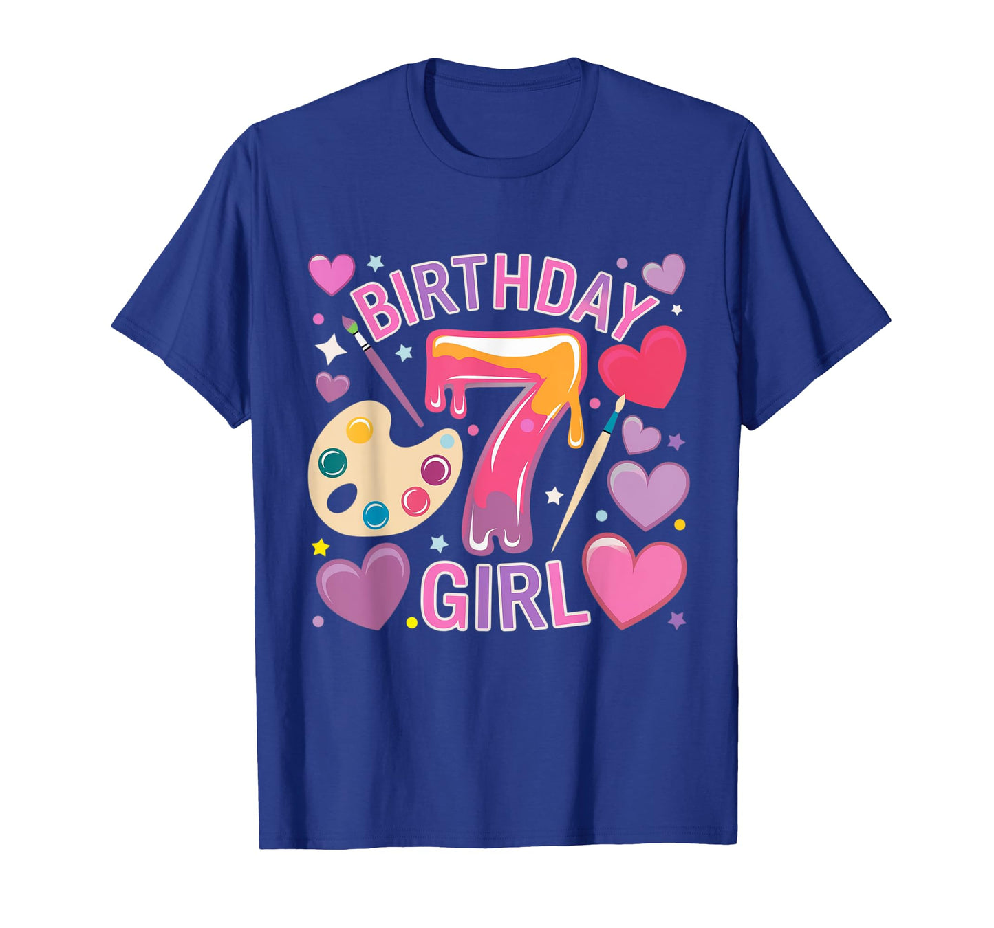 Birthday Girl 7 Year Old Art Painting Party 7th Birthday T-Shirt