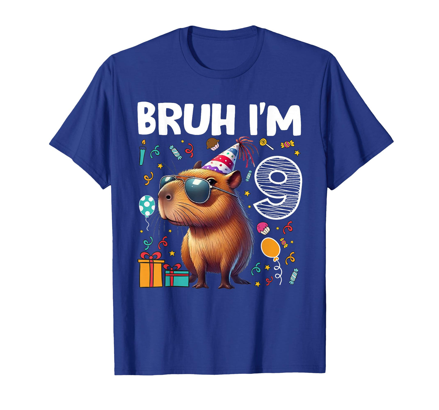 Bruh I'am 9 Years Old Birthday Capybara Animals Boys Girls T-Shirt