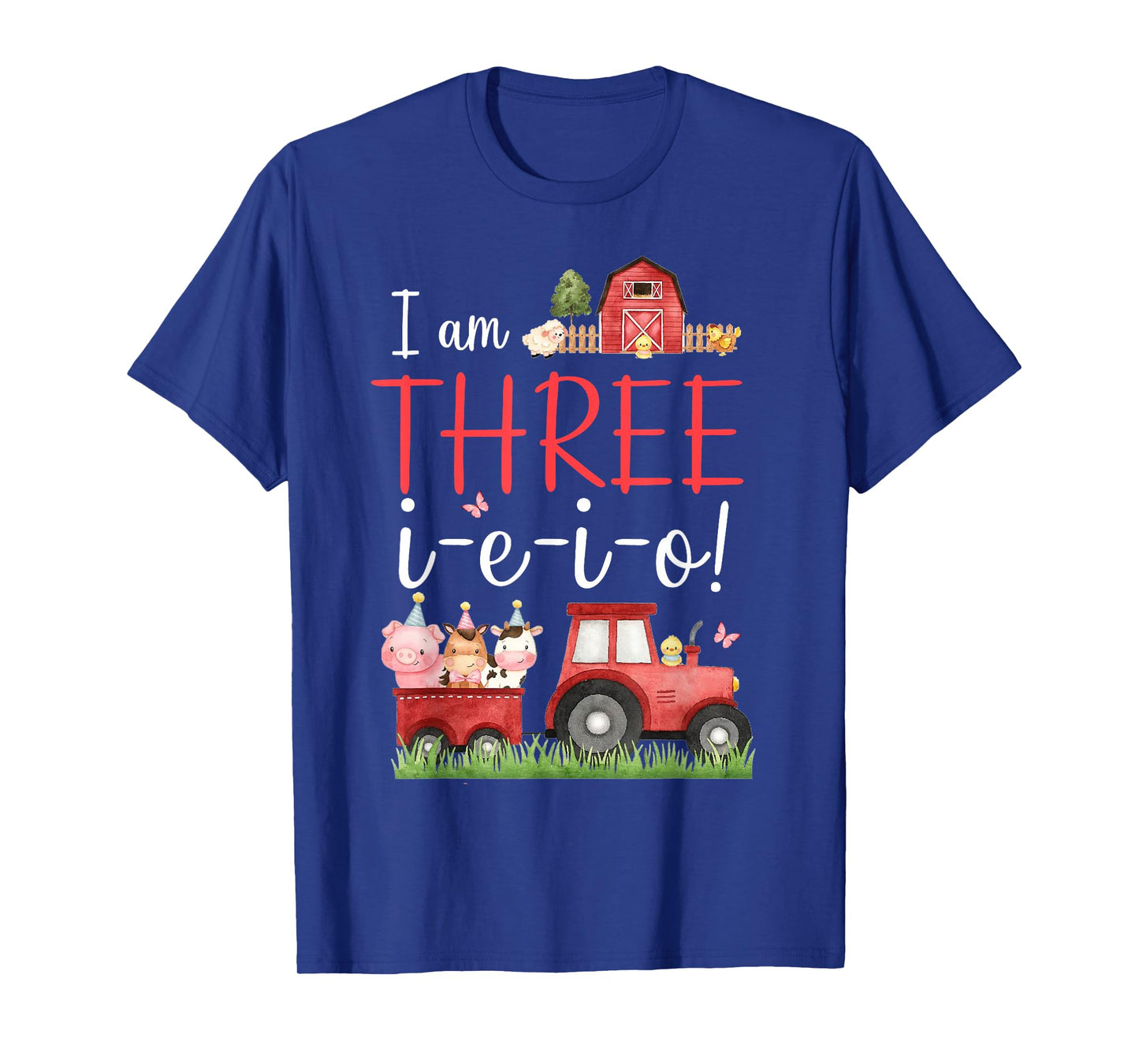 Three I E I O Farm Party Decorations 3rd Birthday Boy Girl T-Shirt