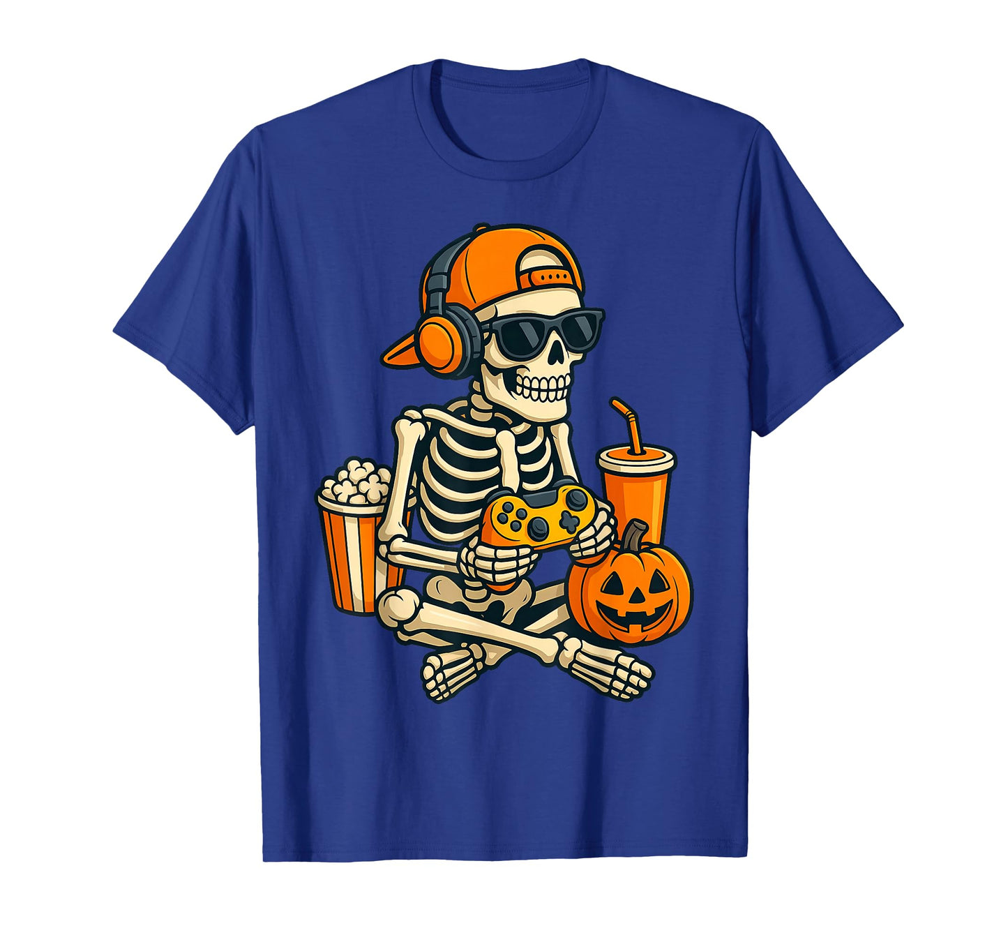 Halloween Skeleton Gamer Video Gaming Boys Men Kids Tees T-Shirt