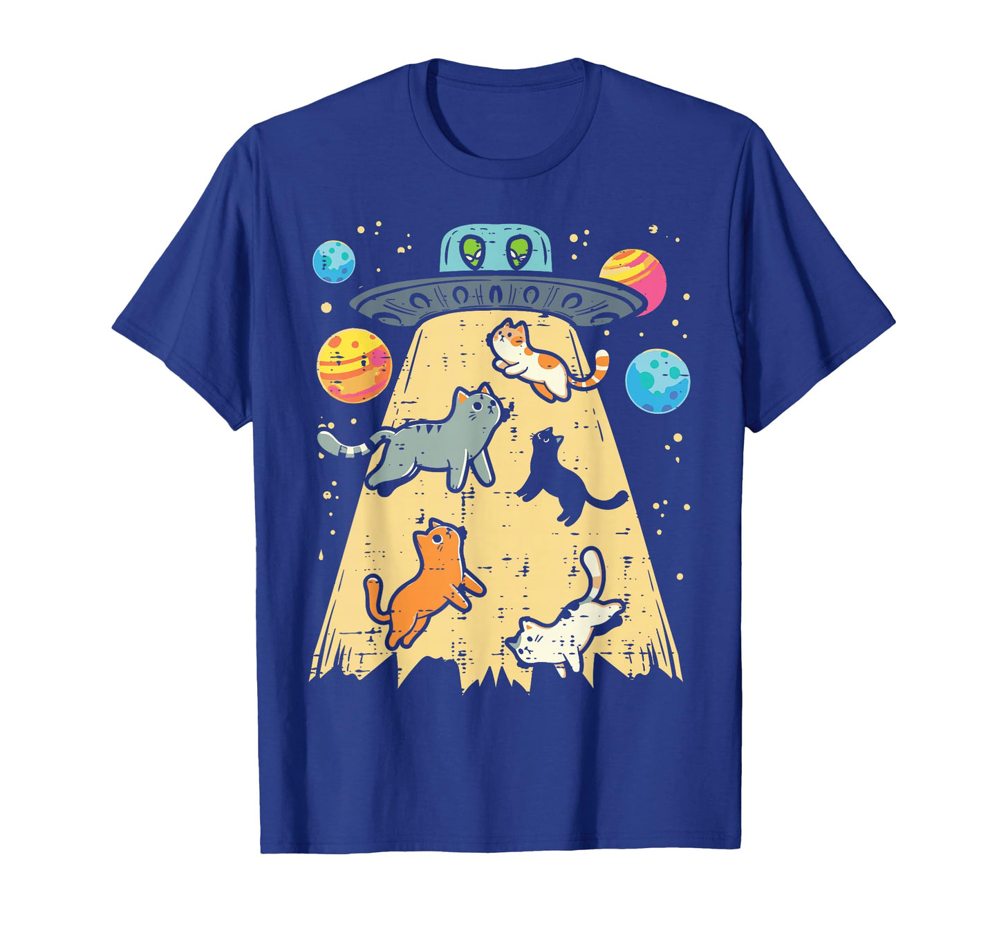 Alien Abduction Cats UFO Flying Saucer Space Women Girls Kid T-Shirt