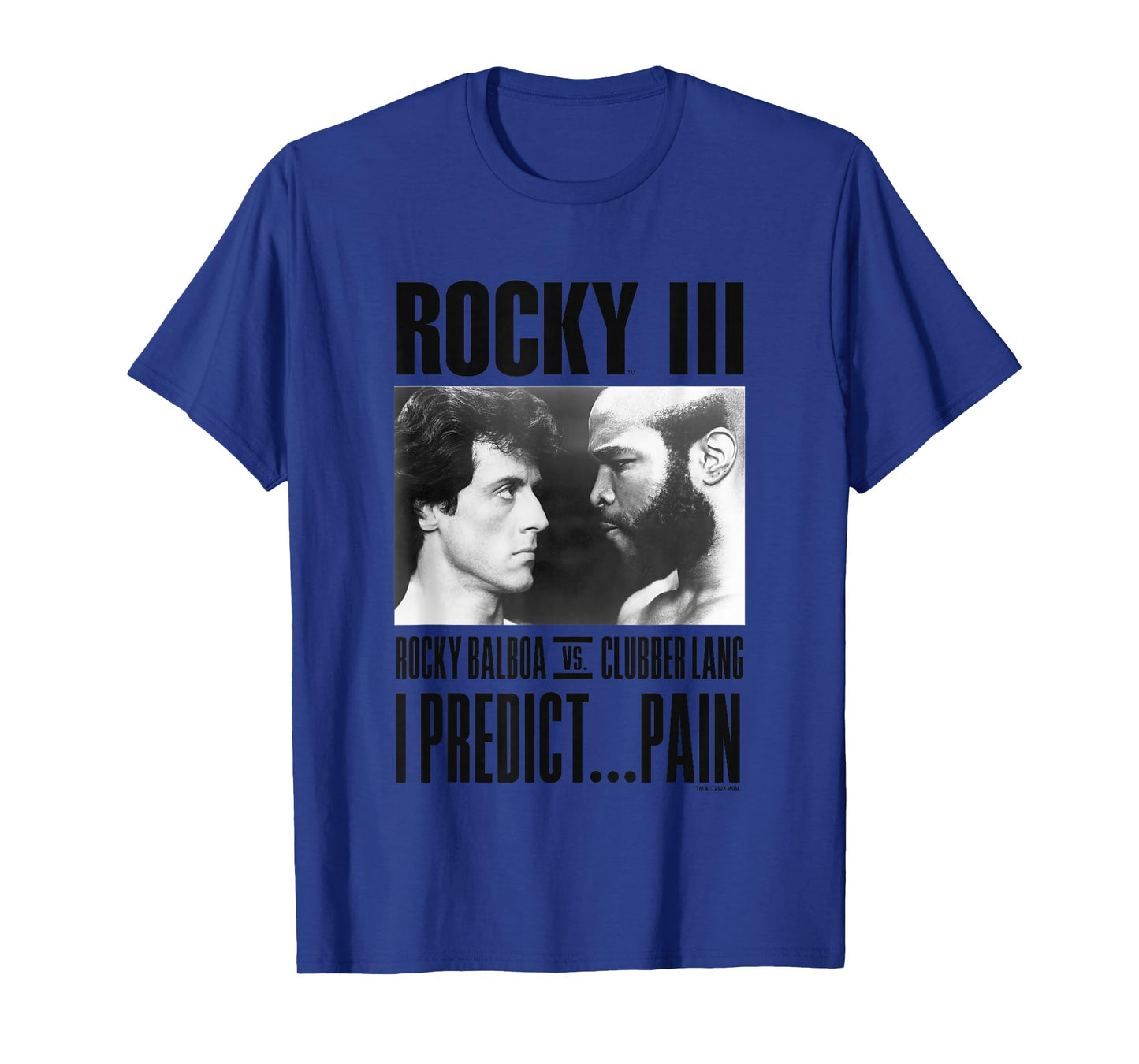 Rocky III I Predict Pain Rocky Vs Clubber Lang Panel T-Shirt - Unisex-Adults, Kids - Grey - Small - Short Sleeve - T-Shirt
