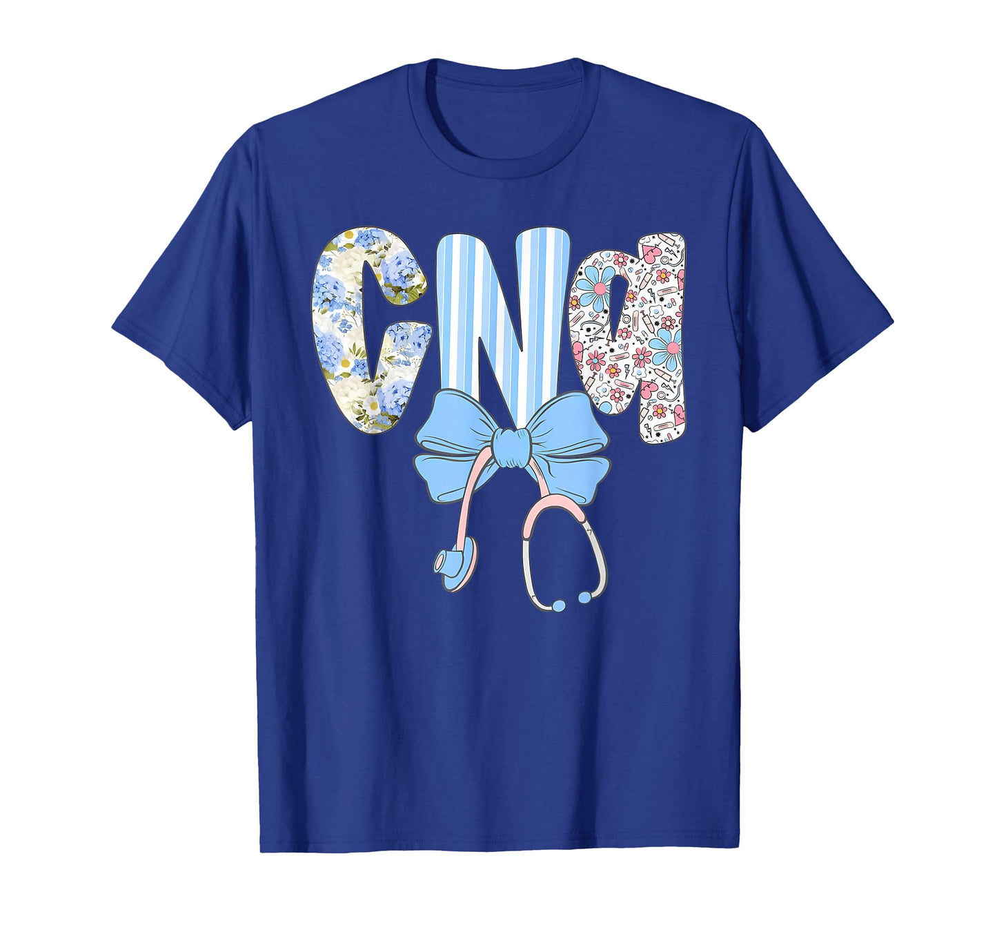 Coquette CNA Nurse Blue Floral Stethoscope Bow Cute Nurse T-Shirt