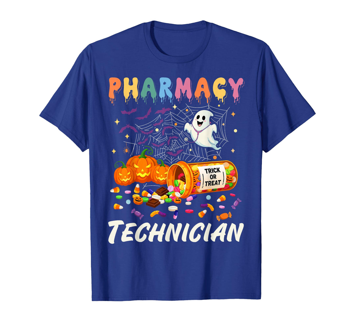 Pharmacy Technician Ghost Pumpkin Pharm Tech Funny Halloween T-Shirt