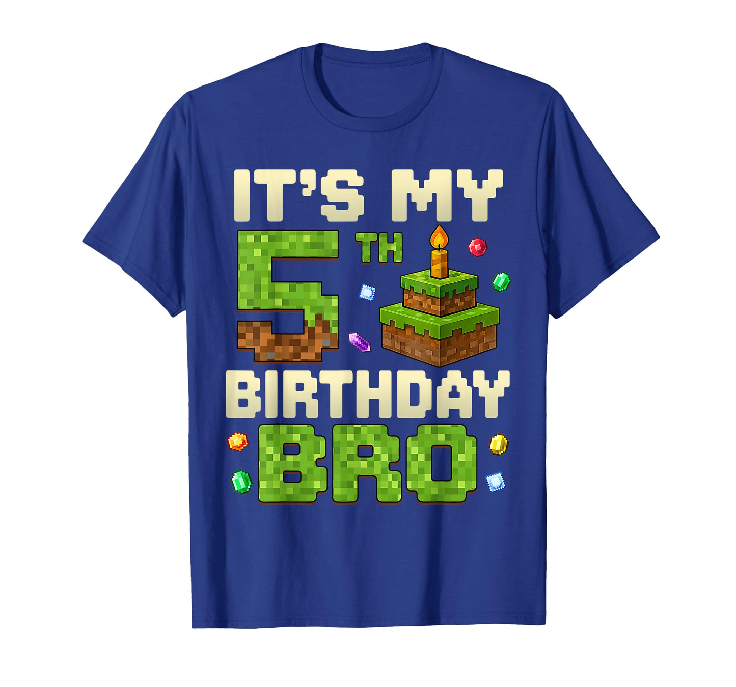 Funny Birthday Boy It's My 5th Birthday Bro 5 Year Old Pixel T-Shirt