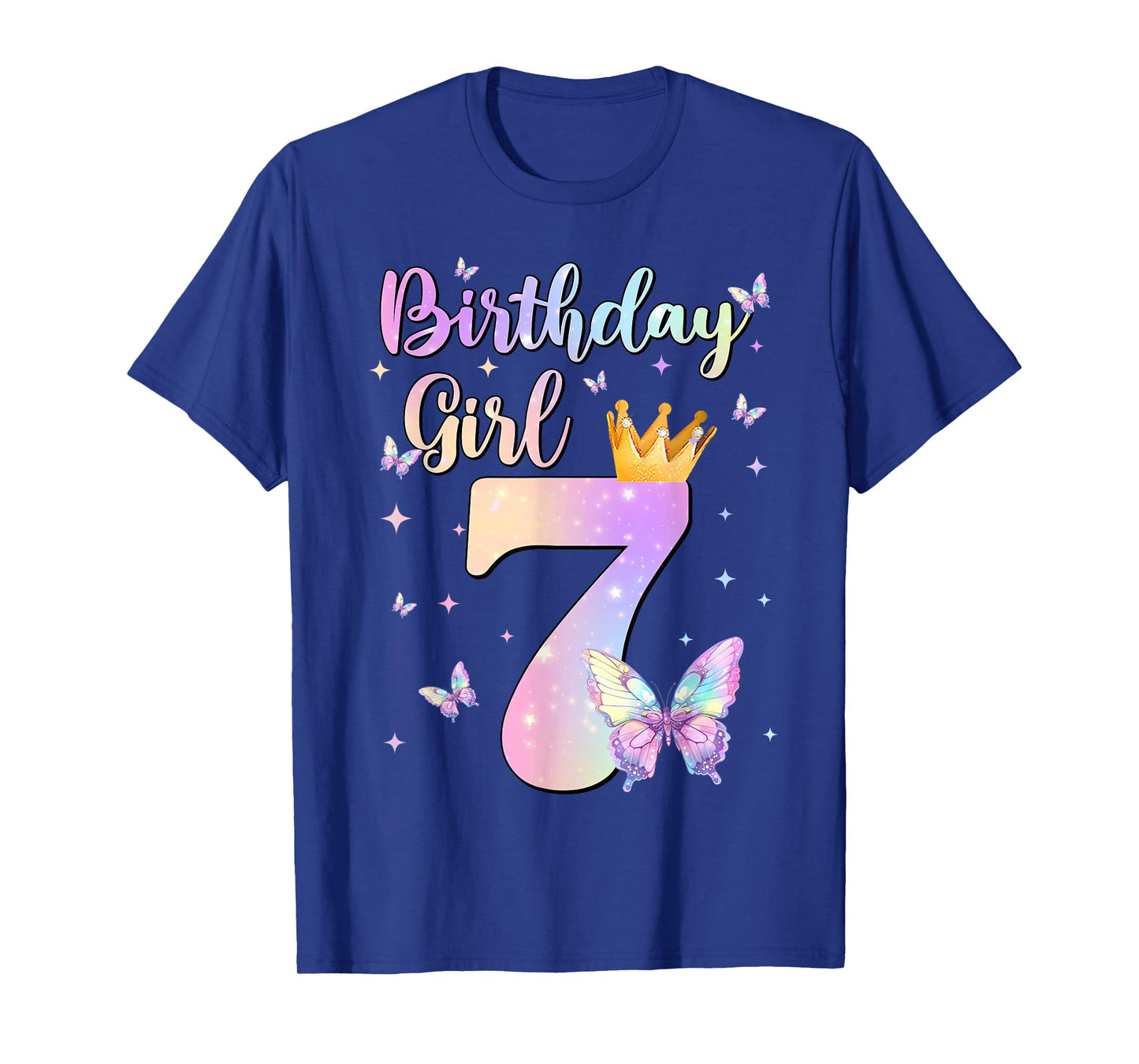 Birthday Girl 7 Year Old Butterfly Theme Party 7th Bday Kids T-Shirt