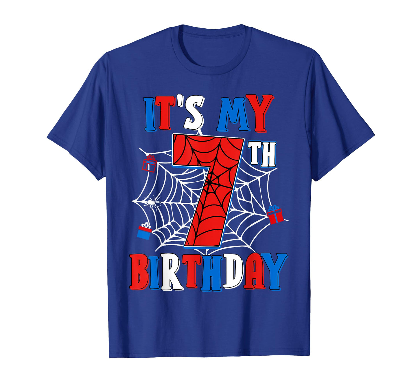 Birthday Boy Kid It's My 7th Birthday Spider Web 7 Year Old T-Shirt