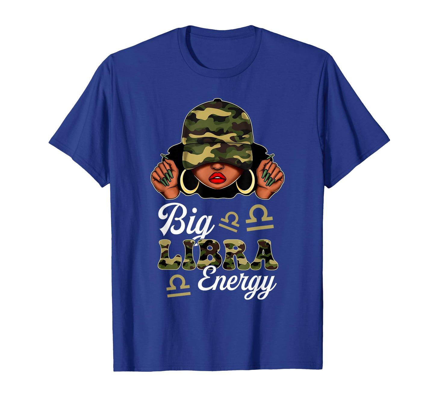 Big Libra Energy Black Woman Camouflage Zodiac Sign T-Shirt
