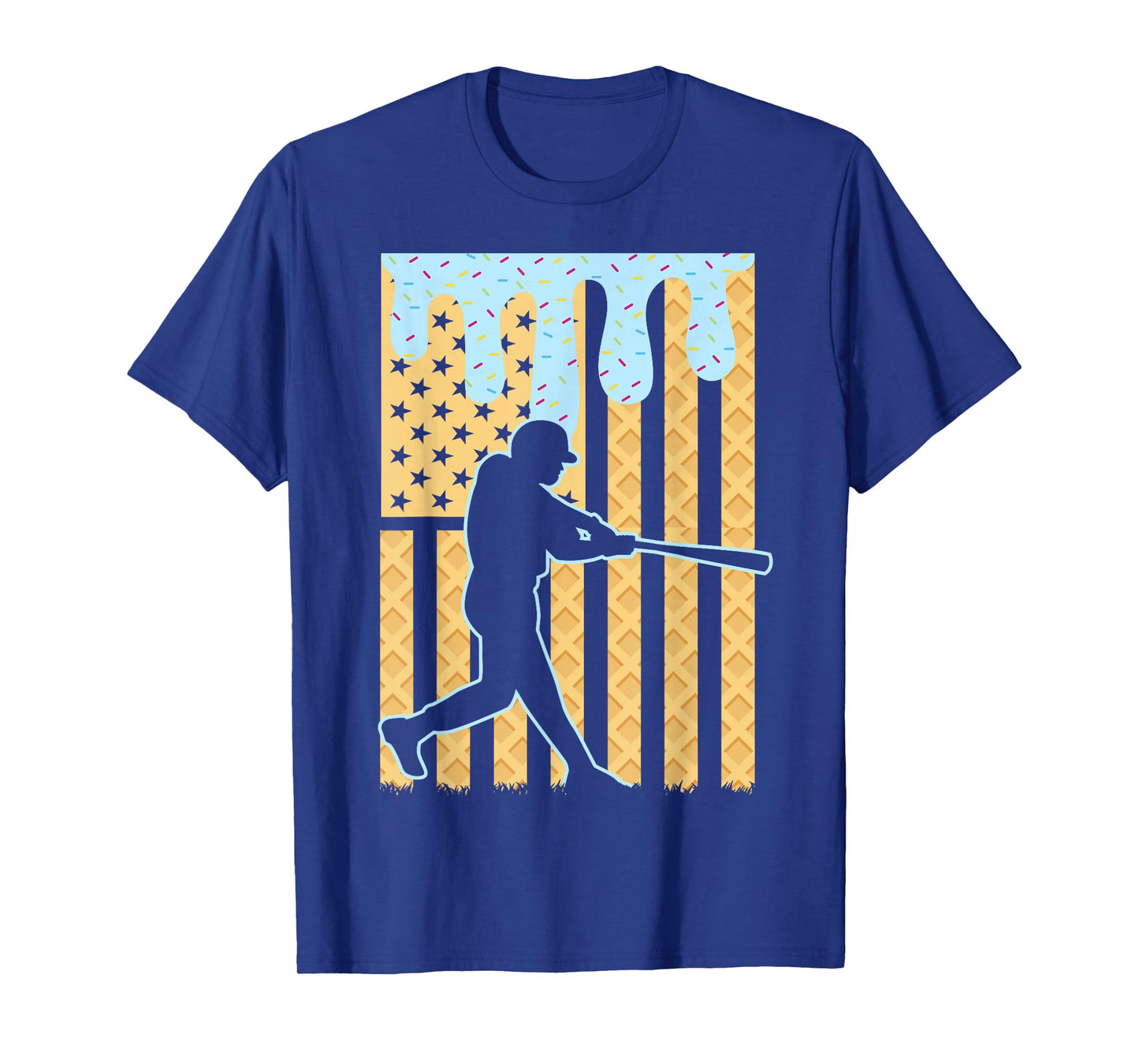 Baseball Drip Boys Dripping Ice Cream Baseball American Flag T-Shirt
