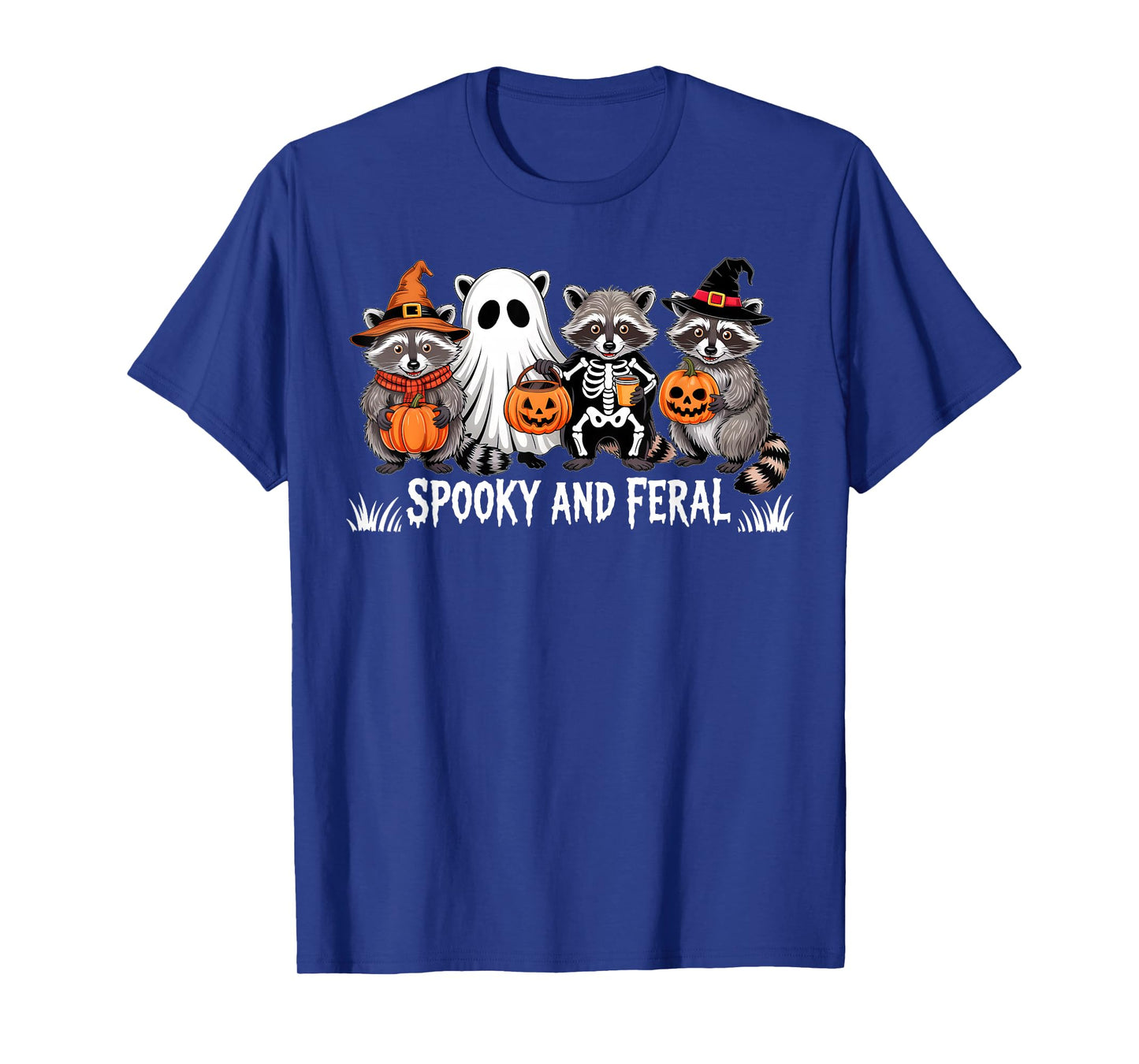 Cute Ghost Halloween Raccoon Trick Or Treat Spooky And Feral T-Shirt