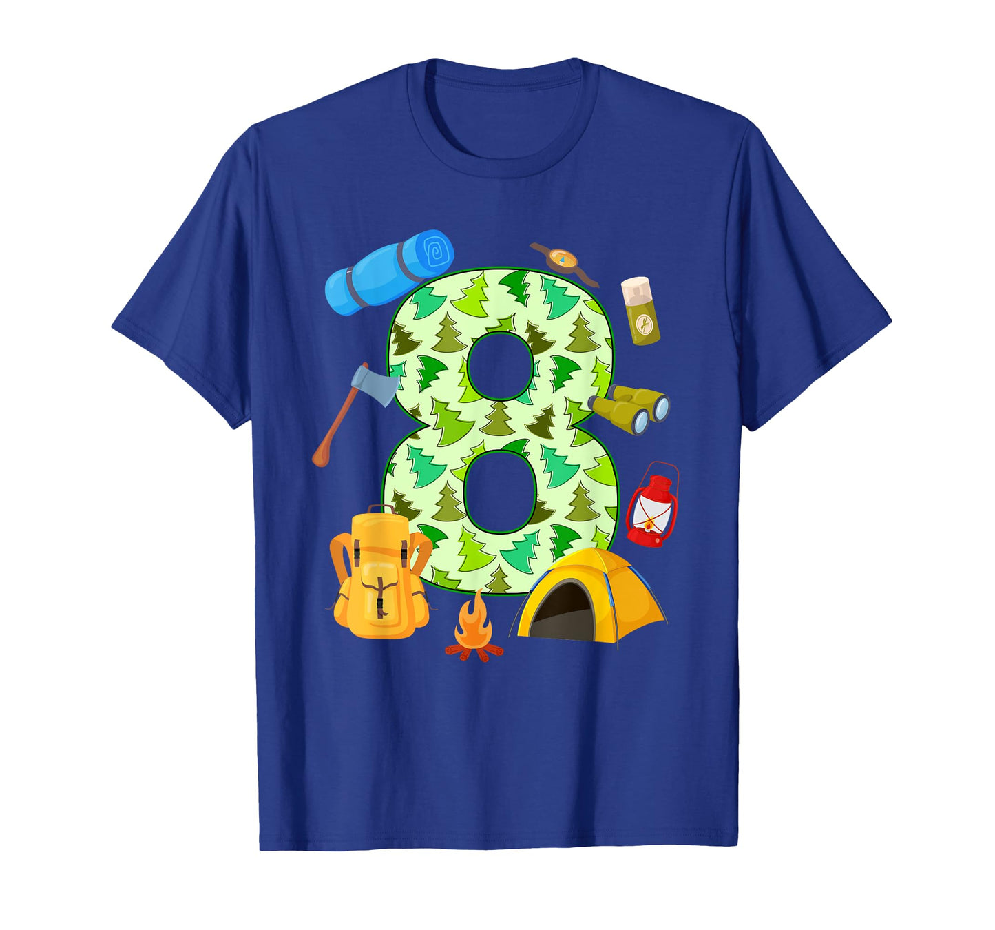 8th Birthday Camping Theme 8 Year Old Birthday Kids T-Shirt