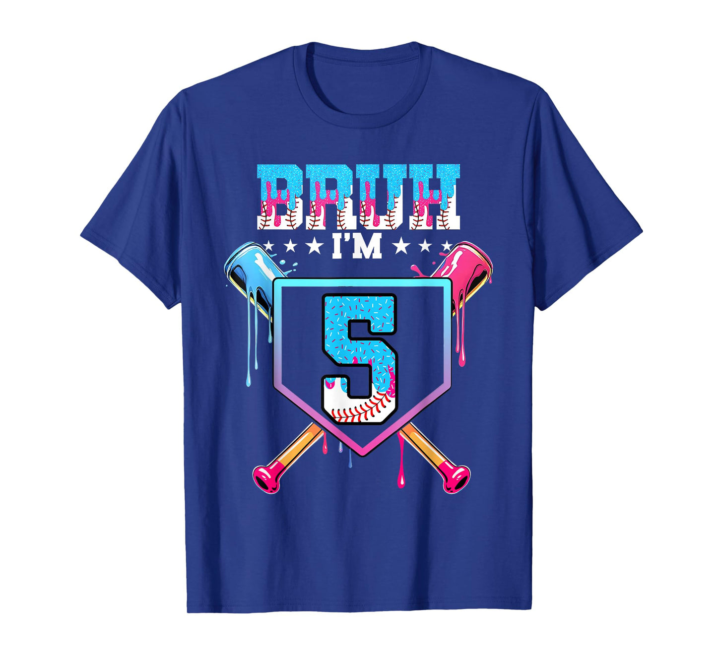 Bruh 5th Birthday Boy Baseball Ice Cream Drip 5 Year Old Boy T-Shirt