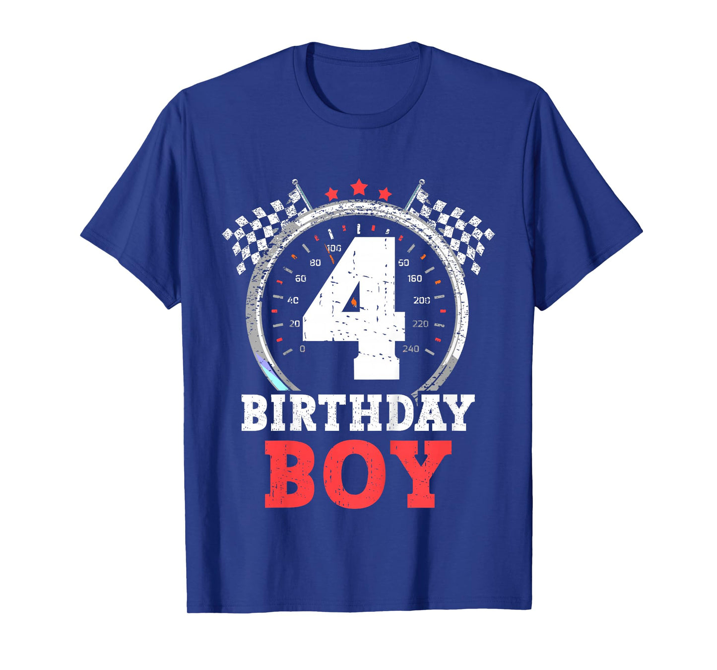 Kids 4th Birthday Boy 4 Fourth Race Car Birthday Racing Car Flag T-Shirt