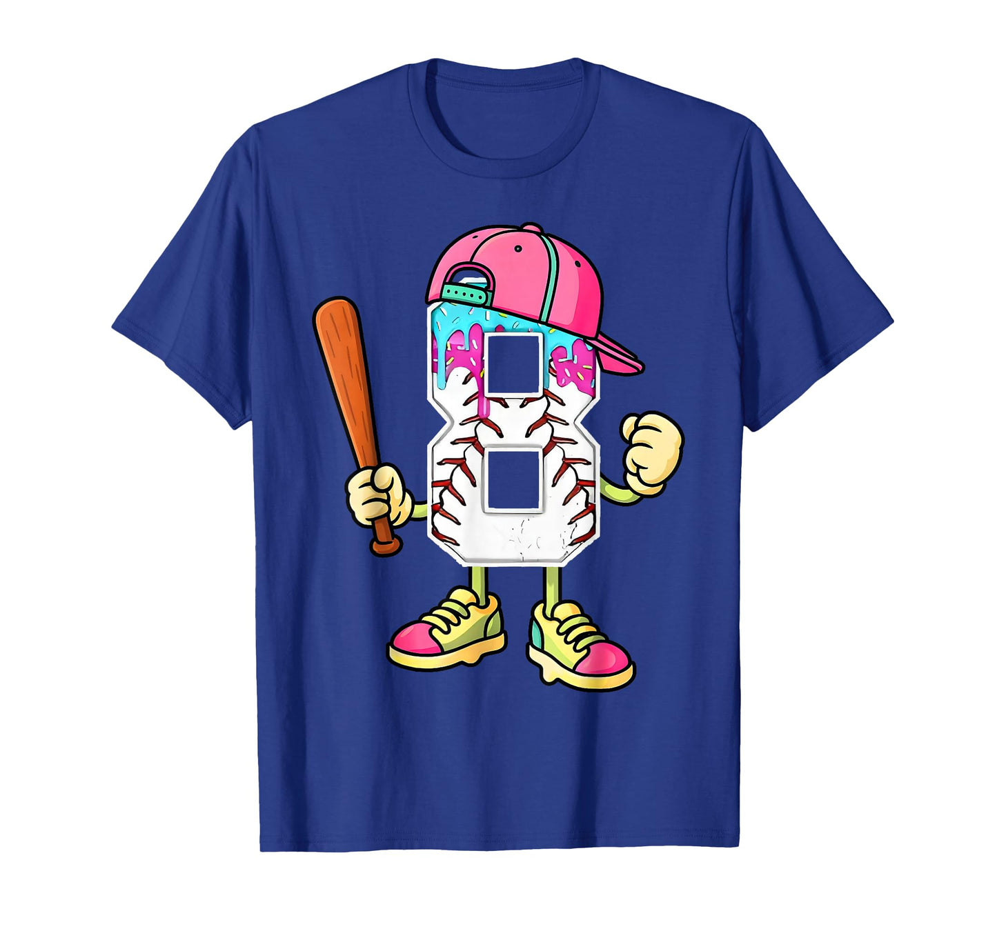 Baseball 8th Birthday Boy Ice Cream Drip 8 Year Old Birthday T-Shirt