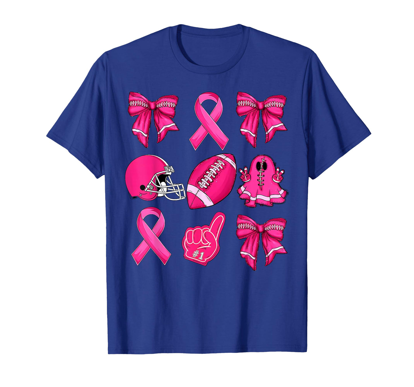 Football Game Day Ghost Halloween Breast Cancer Awareness T-Shirt