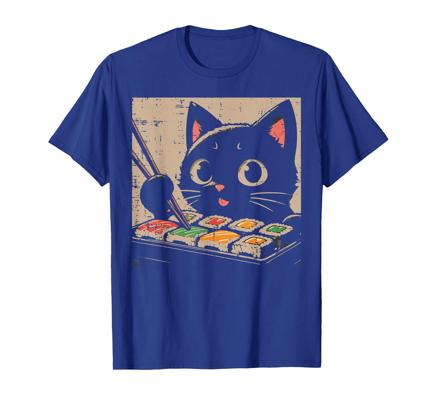 Black Cat Eating Sushi Kawaii Japanese Food Women Girls Kids T-Shirt