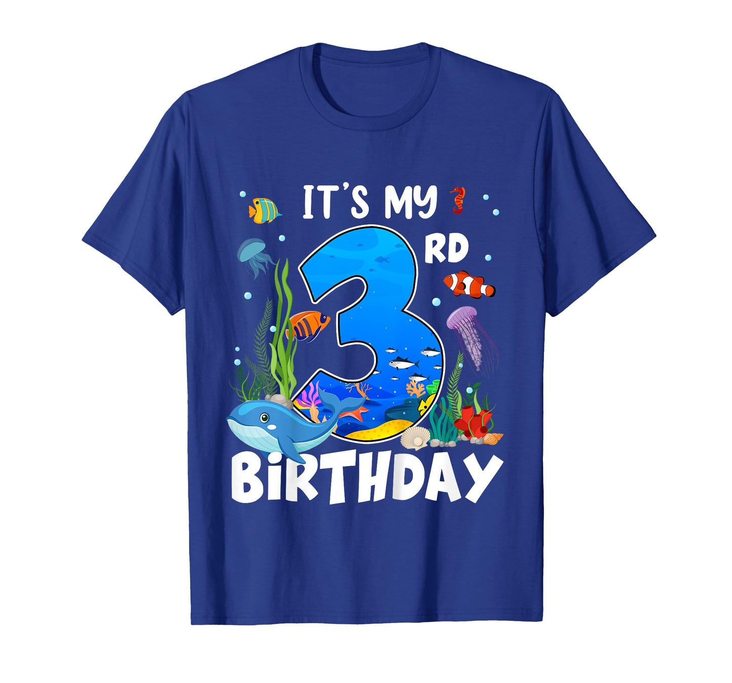 3 Year Old Ocean Life Whale Dolphin Shark 3rd Birthday T-Shirt