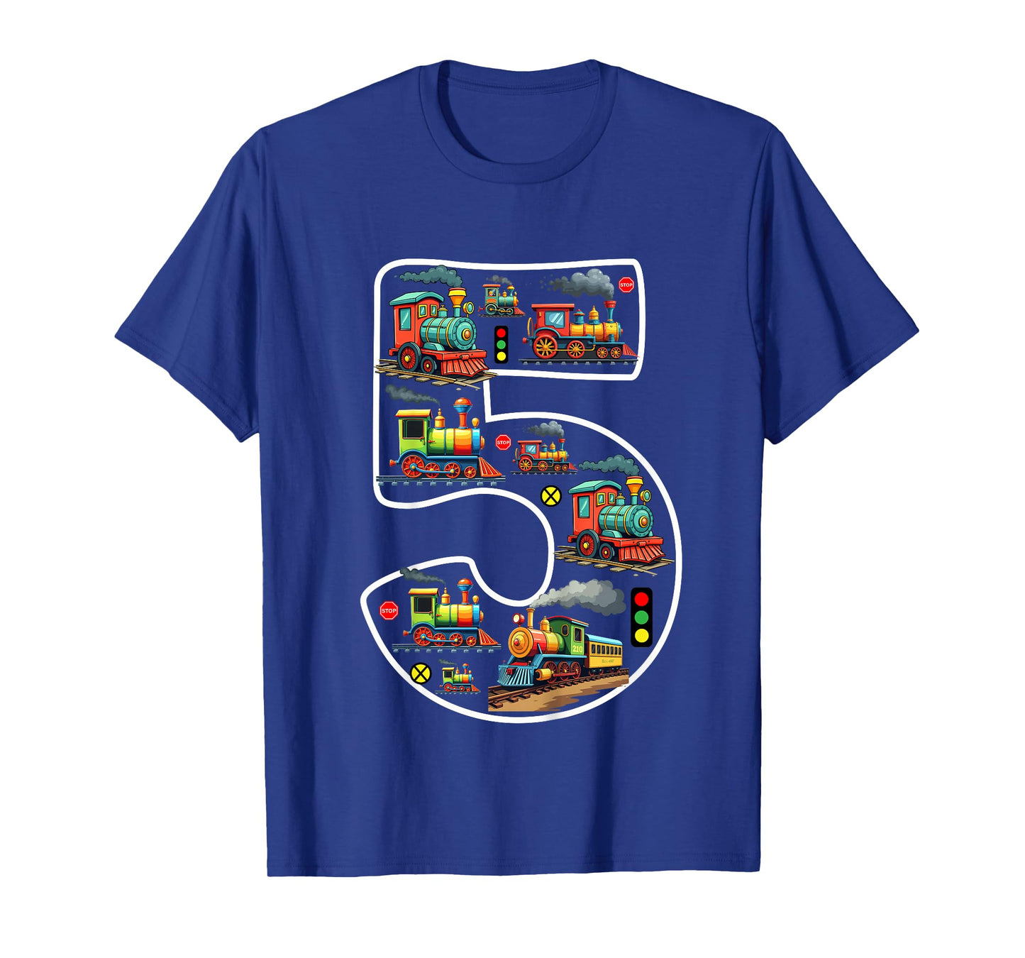 Kids 5 Year Old Boy Trains Birthday 5th Birthday Locomotive Train T-Shirt